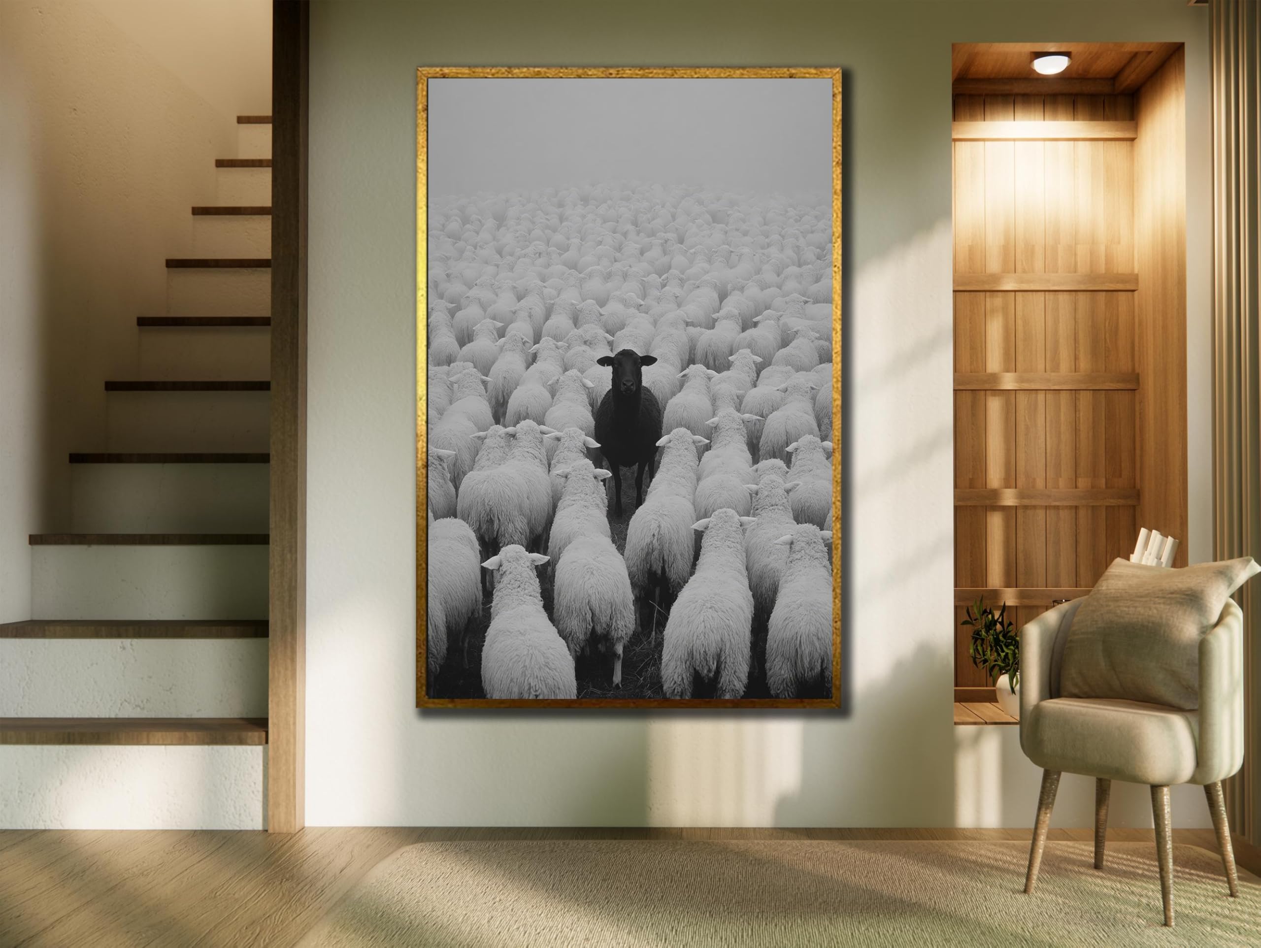 LMYCHENG Schwarzes Schaf Porträt Leinwandbild: Moderne Wohnzimmerdekoration Leinwand-Ölgemälde, Vintage-Tierposter (80x120cm/Innenrahmen)