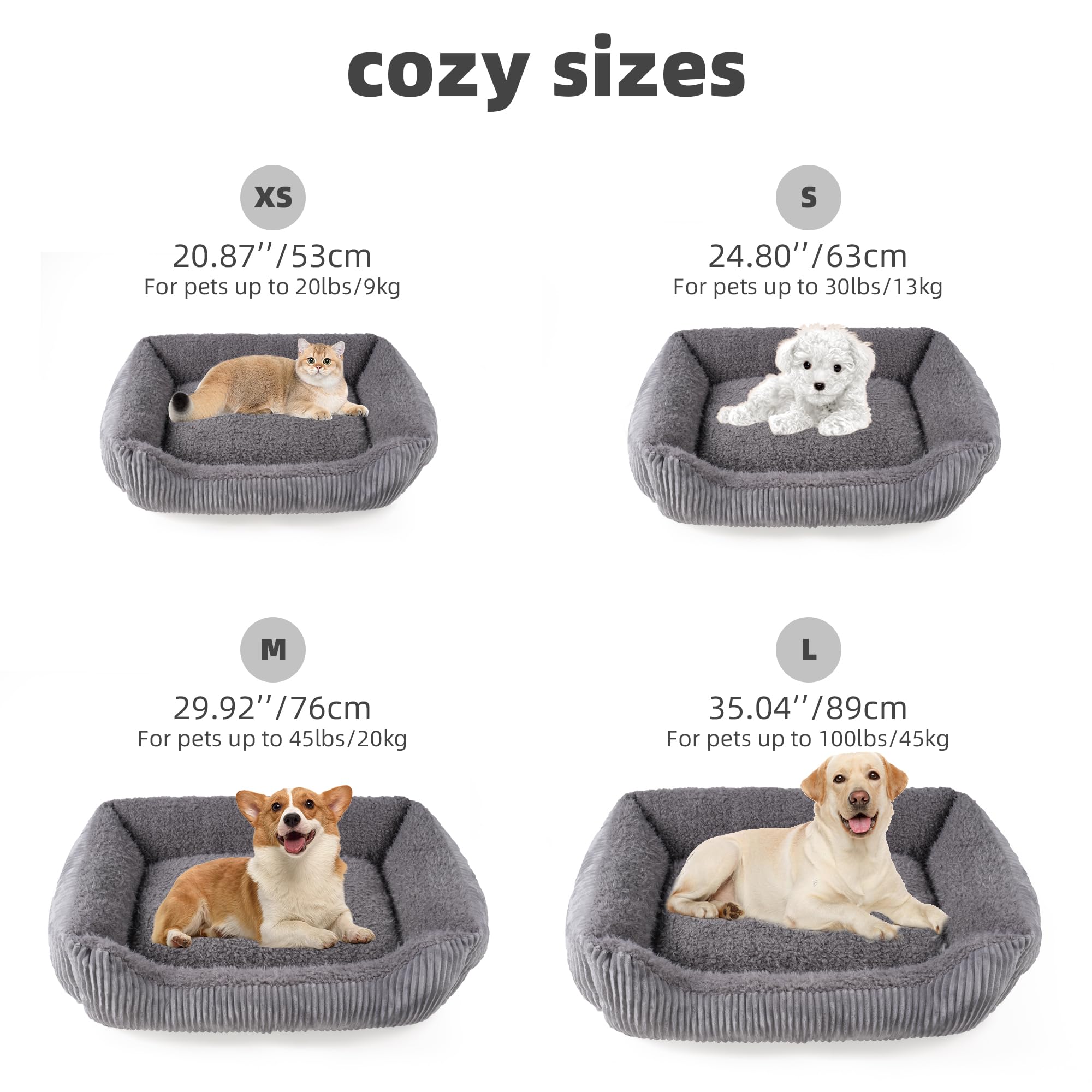 TWDEPART Sofá cama para perro, cama para cachorros, perros y gatos (gris, pequeño) (gris claro, L)