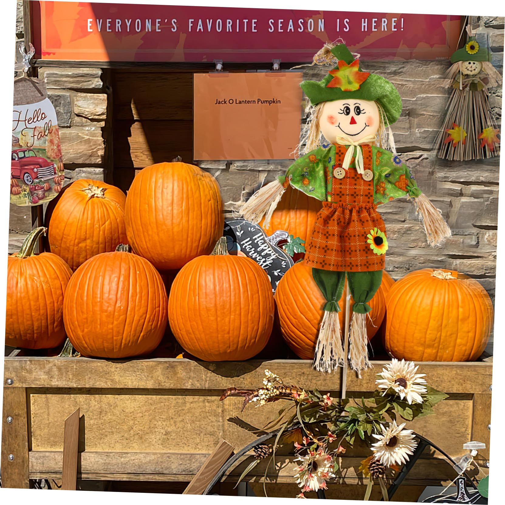Supvox Gartenfigur aus Stroh für Herbstfest und Halloween Vogelscheuche zur Dekoration für Thanksgiving und Garten Ornament für Erntedankfest und Halloweenparty