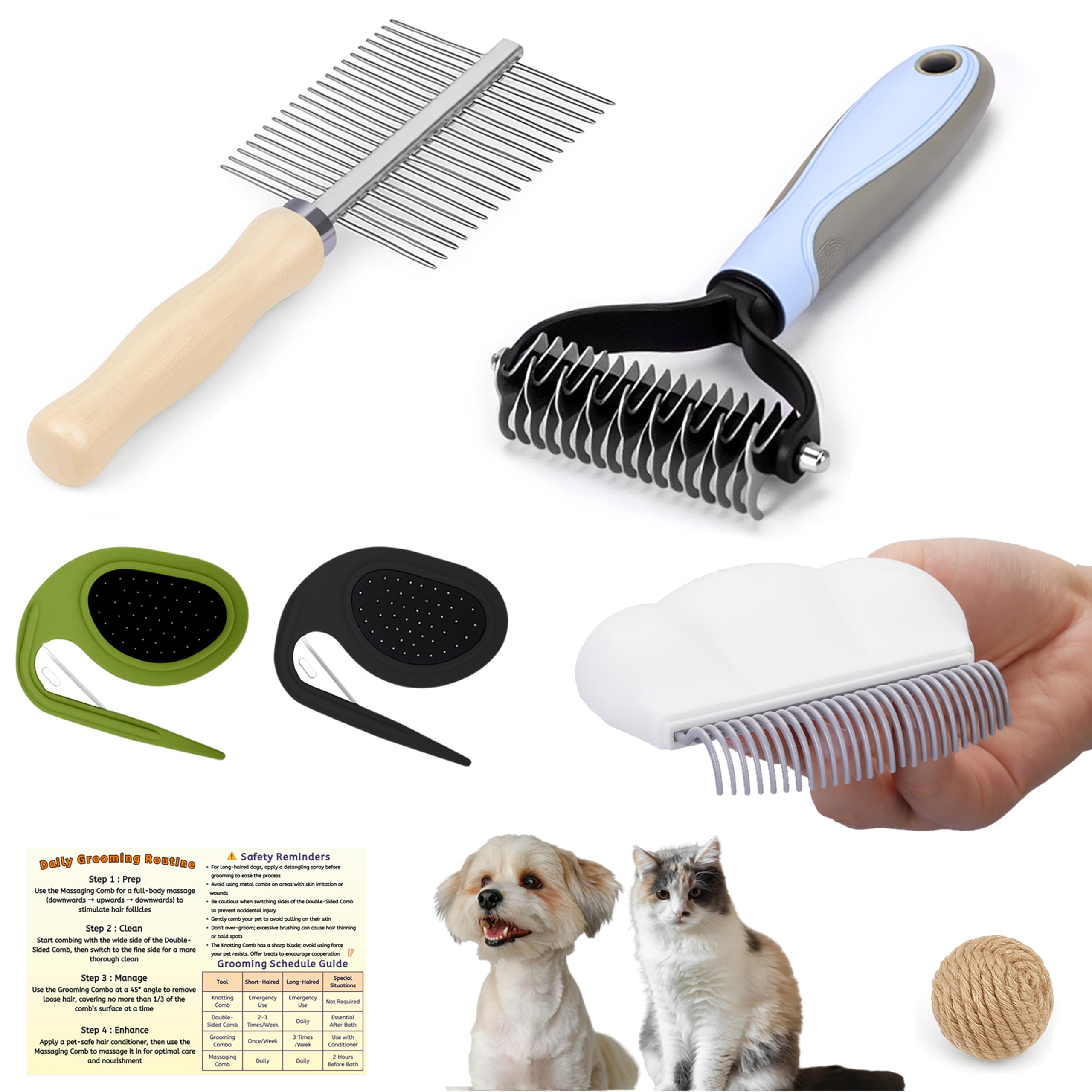 All-in-One Pet Grooming Kit - Long Hair Cat Grooming Kit &amp; Dog Set, Includes Double-Sided Comb, Shedding Comb, 2 Knotting Combs &amp; Massaging Comb