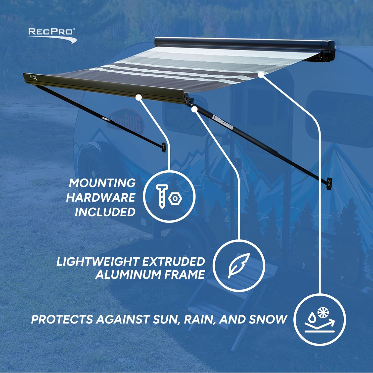 RecPro RV 9' Motorized Cassette Awning with LED Lights | Comes Pre-Assembled | Retractable Awning | PVC Vinyl Material | Protects Against Weather (9 Foot)