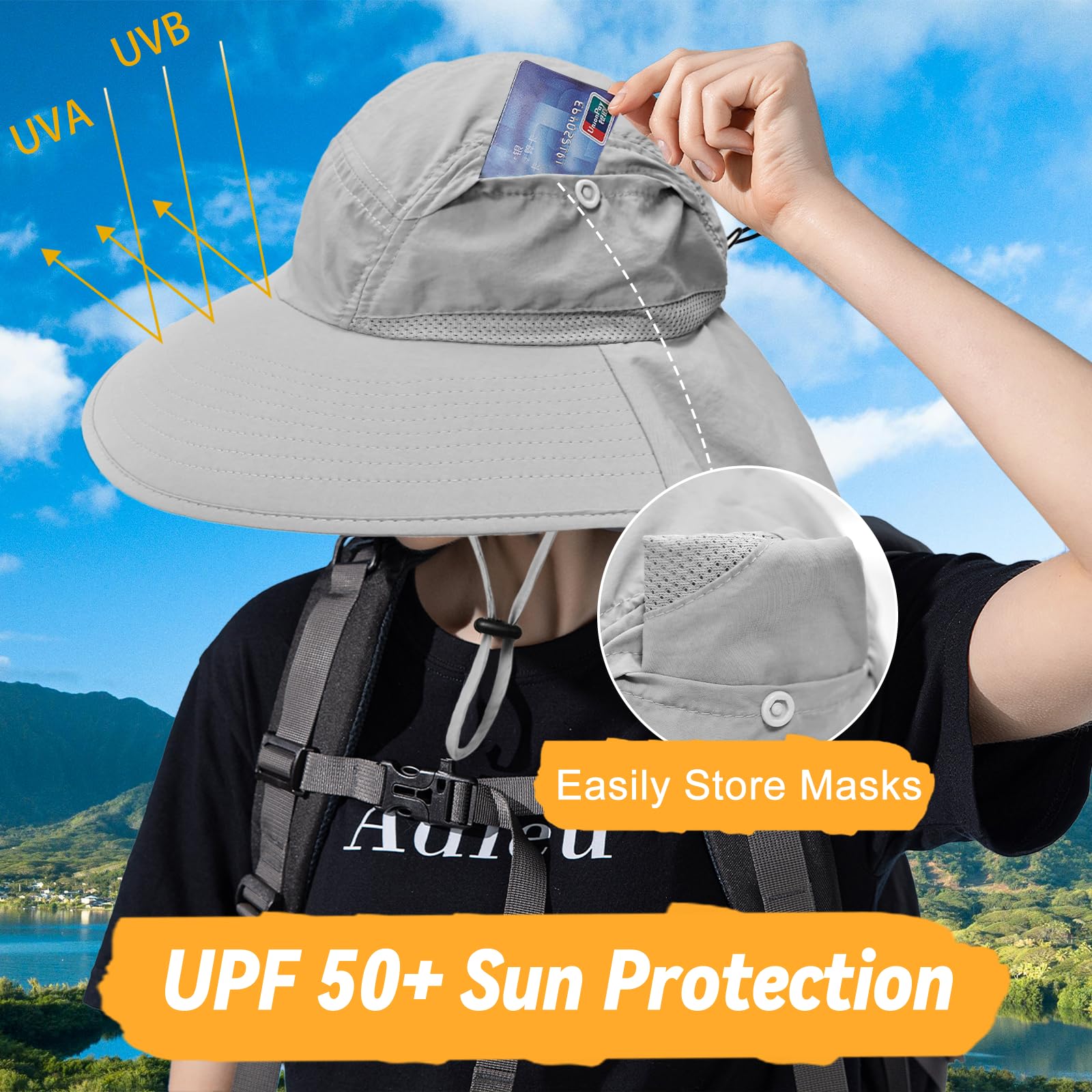 Rosoz Chapeau de pêcheur UPF 50+ - Vêtement safari - Pour homme - Amovible - Bord large - Chapeau de randonnée - Chapeau de pêche pour homme et femme - 4