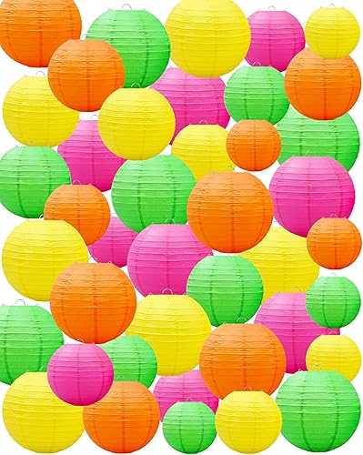 Miniatura 19 de Treela 48 linternas de papel para decoración de fiesta, decoración de papel redondo chino de 4/6/8/10 pulgadas, lámparas colgantes asiáticas