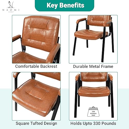 Miniatura 6 de Naomi Home Juego de 2 sillas de sala de espera, sala de espera ejecutiva de cuero resistente, sillas de recepción de vestíbulo con reposabrazos