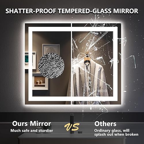 Miniatura 6 de Espejo de baño LED de 28 x 36 pulgadas con luces delanteras y retroiluminadas, espejo de tocador iluminado para pared de baño con 3 colores