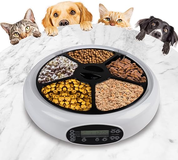 Lentek 5 Meal Automatic Cat Feeder Wet or Dry Pet Food Dispenser