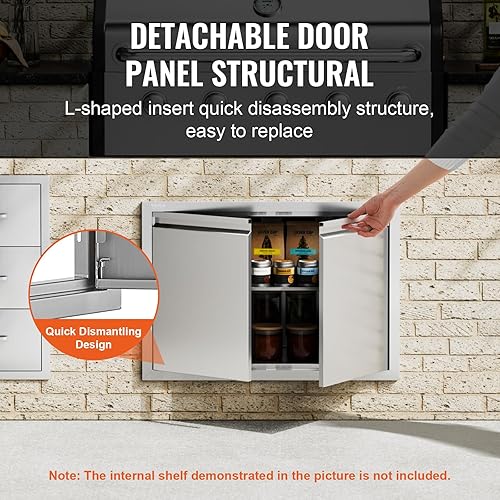 VEVOR BBQ Access Single Outdoor Kitchen Door - 610x432 mm Stainless Steel Flush Mount With Handle and Vents for BBQ Island, Grilling Station, Outside Cabinet - 4