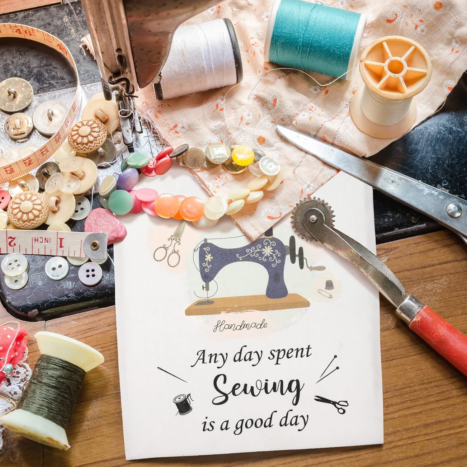 Saintrygo 2 Pcs Sewing Gifts for Quilters Sewing Canvas Bag and Cosmetic Bag Tote Seamstress Gifts, Christmas Birthday Mother's Day Gift for Women Mom Grandma - Image 3