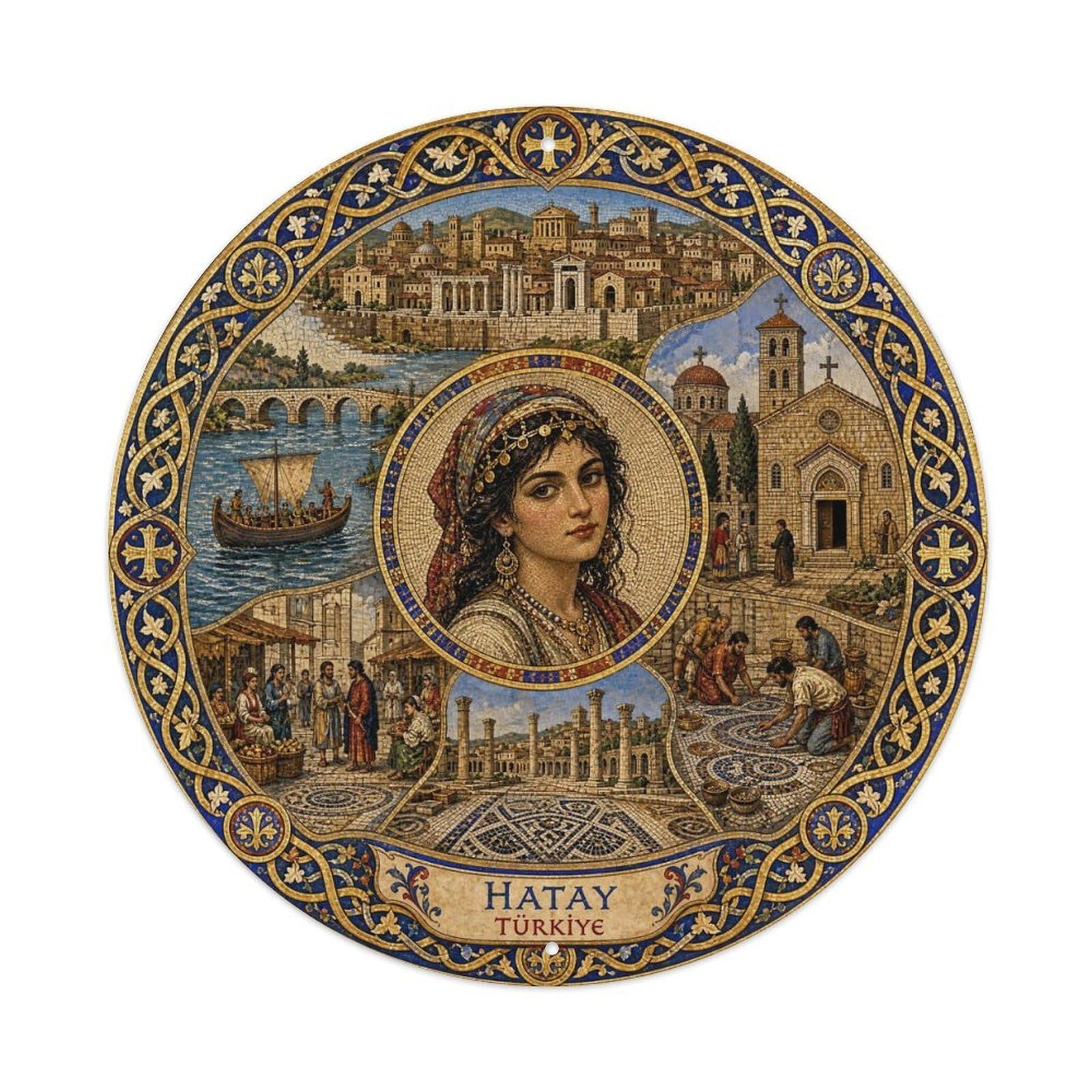 Hatay Turkey Mosaic Church Heritage Medieval Manuscript Metal Tin Sign
