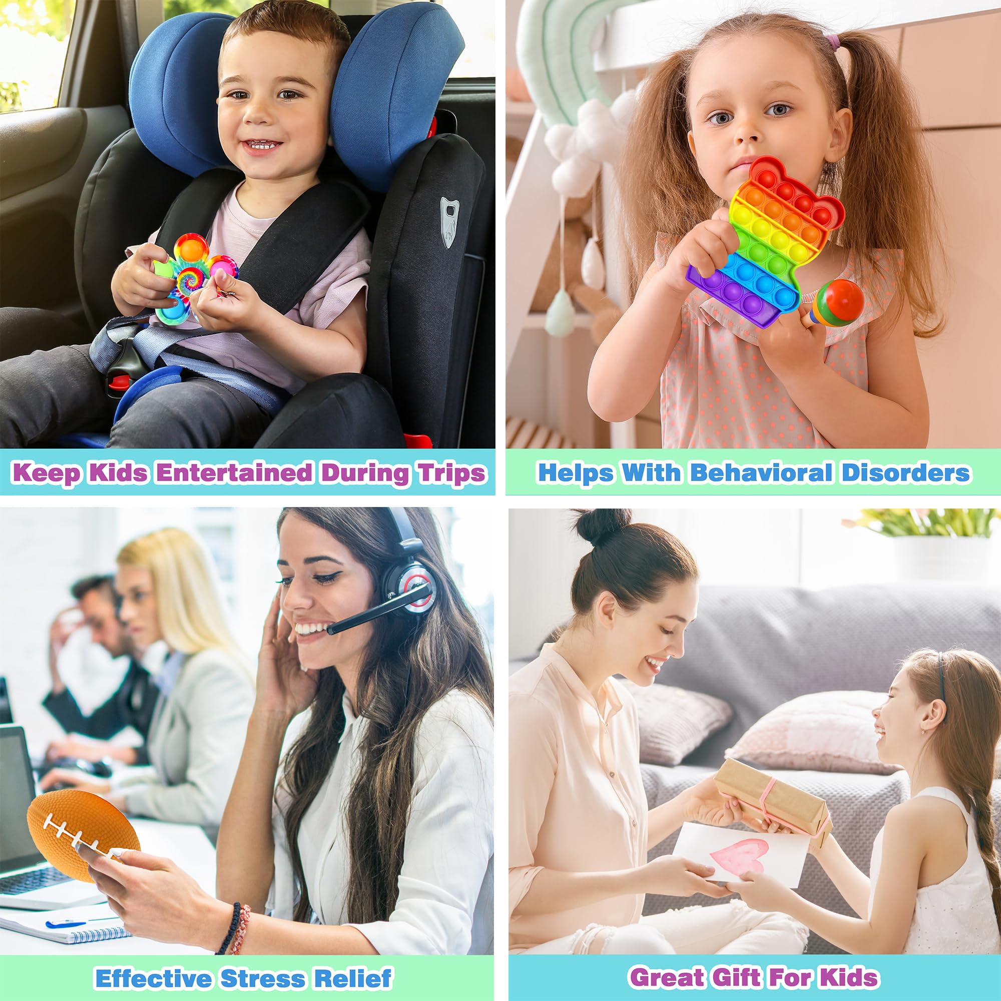 Chennyfun Fidget Sensory Toy Set, 80PCS Jouet Anti-Stress Kit, Fidget Cube Licorne Jouets Anti-Stress Jouet, à Soulagement du Stress pour Enfants avec Soulagement de l'anxiété,Autisme et TDAH