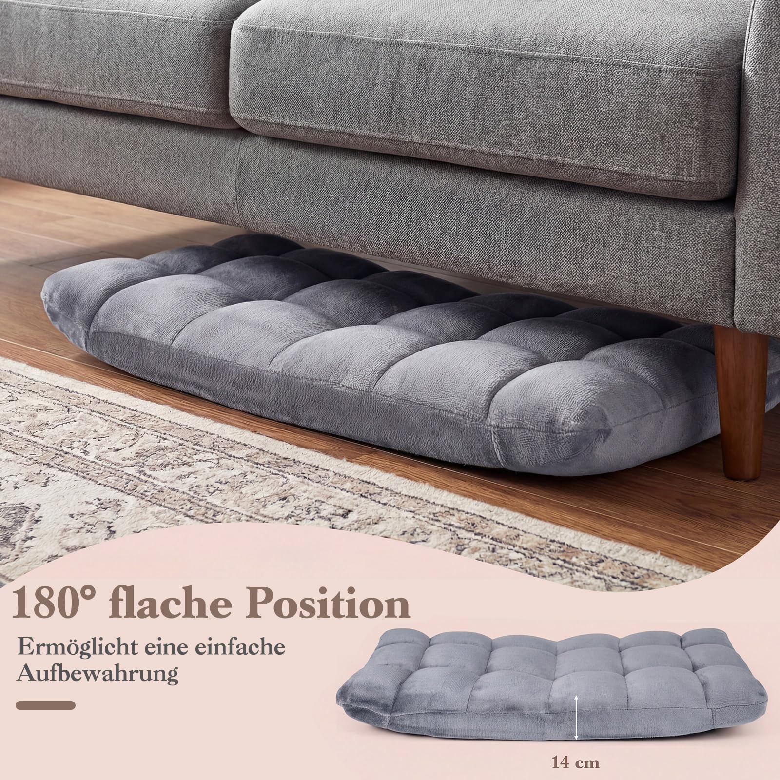 COSTWAY Bodenstuhl mit Verstellbarer Rückenlehne, Bodensessel gepolstert, Bodenkissen faltbar, Meditationsstuhl, Relaxsessel, Thaikissen für Freizeit, Meditation, Yoga (Grau)