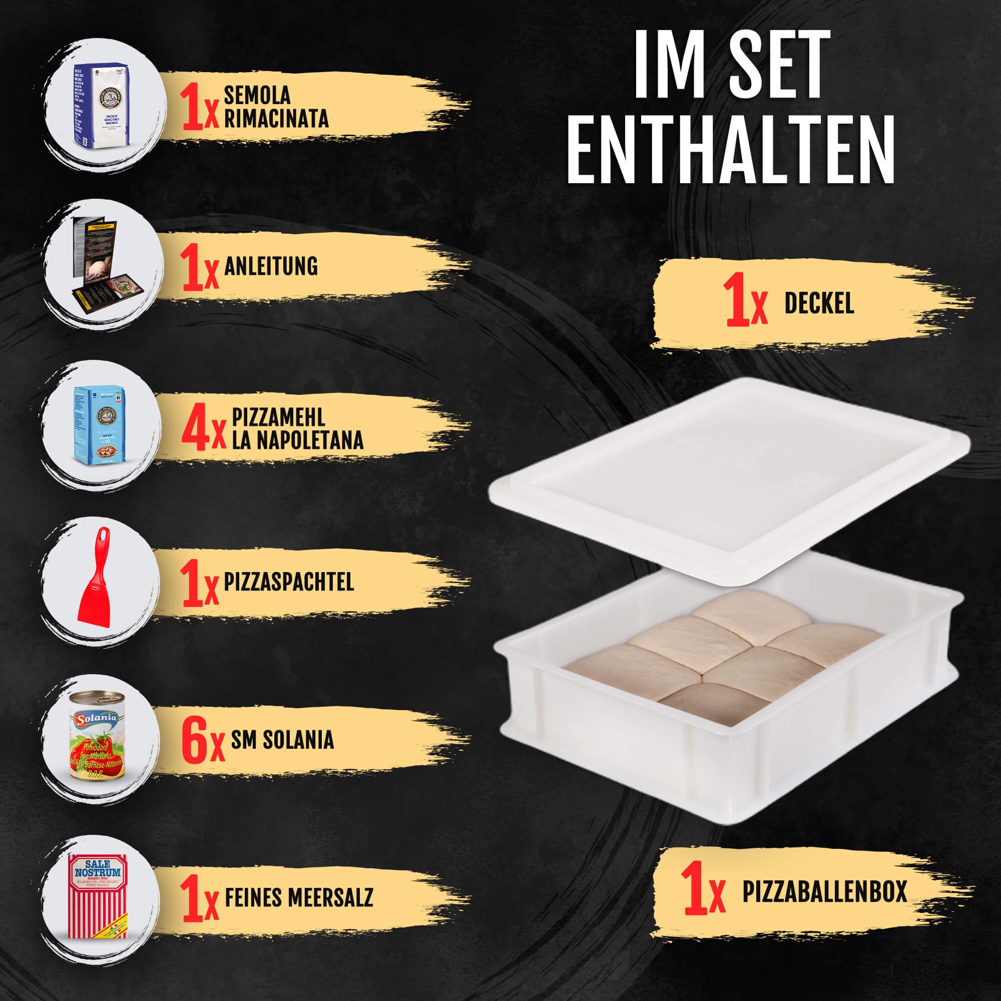 Delicret - Pizza-Set Starter - 6x400g San Marzano Tomaten + Molino Dallagiovanna - 4 kg Pizzamehl Typ 00 "La Napoletana", 1 kg Semolamehl, Pizzaballenbox für Pizzateig mit Leidenschaft, Pizzateig-Kit