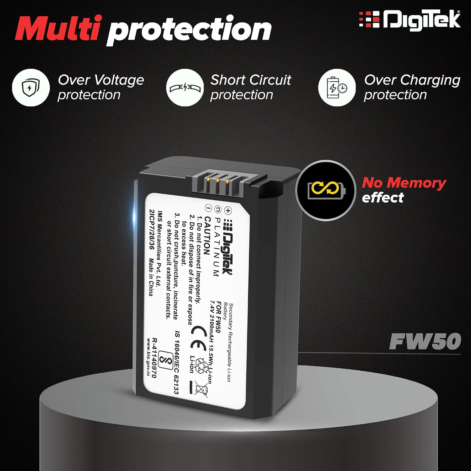 Digitek (Platinum FW-50 Platinum Lithium-ion Rechargeable Battery for Sony DSLR Camera | Compatibility - Alpha NEX-3, 5, 6 and 7 Series Cameras, DSLR-SLT-A33, DSLR-SLT-A55 2026 - view 3