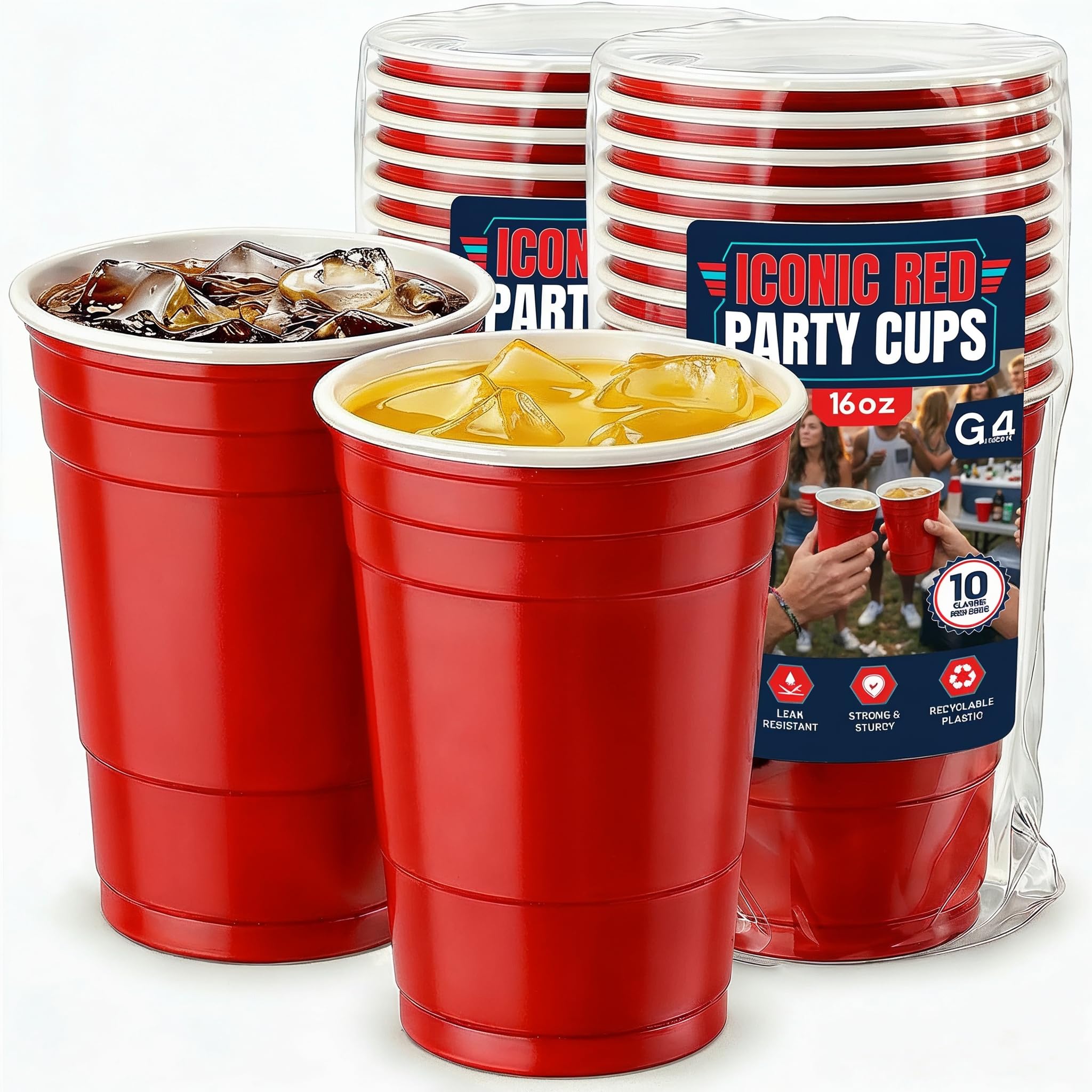 G4GADGET Red Plastic Cups 16oz (450ml) – Pack of 20 Heavy Duty Disposable & Reusable Drinking Cups, Red Party Cups for BBQ, Beer Pong, Birthday, Picnic & Events