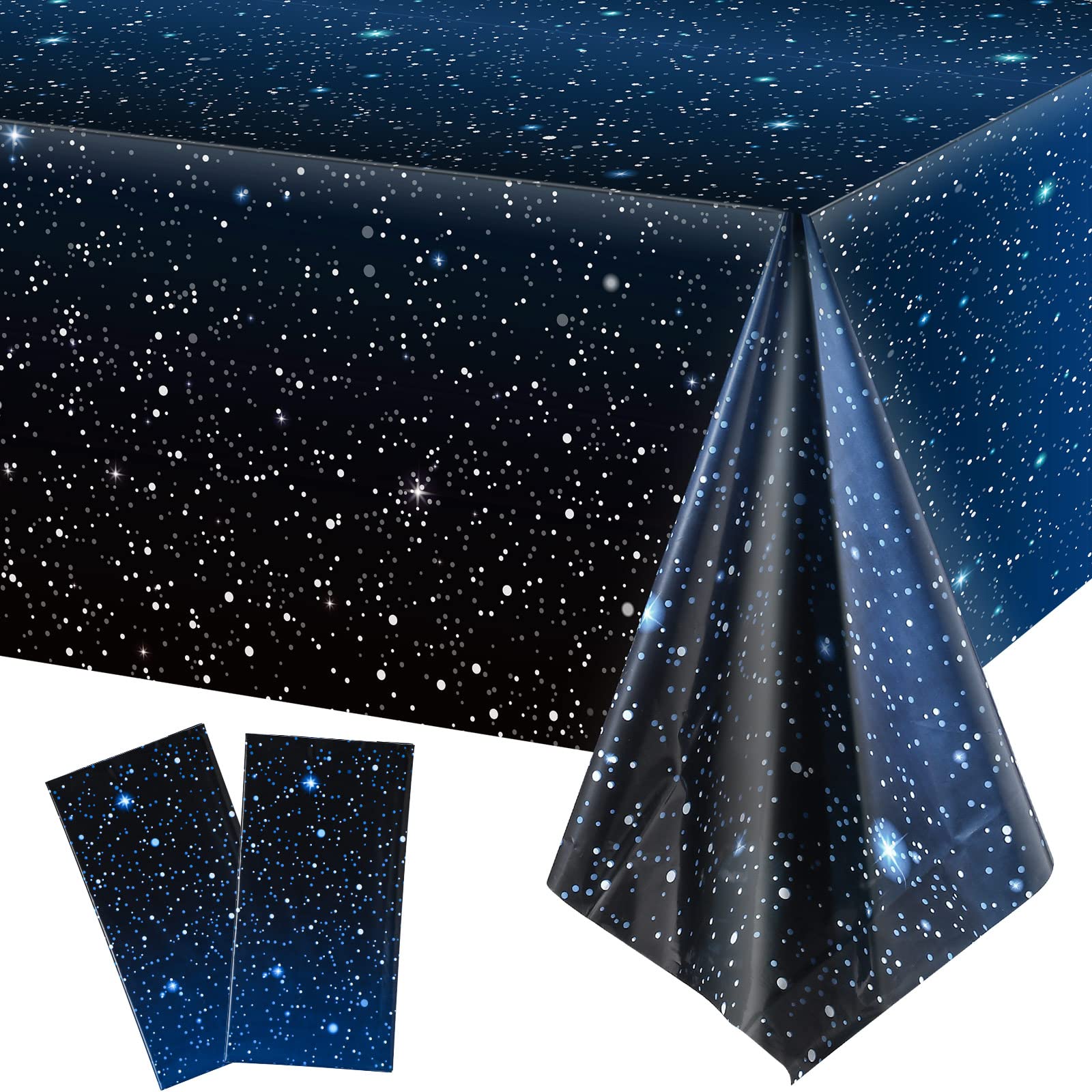 2 Pieces Space Tablecloth Starry Night Tablecloth Decorations Plastic Galaxy Table Cover Space Stars Theme Party Supplies for Birthday Home