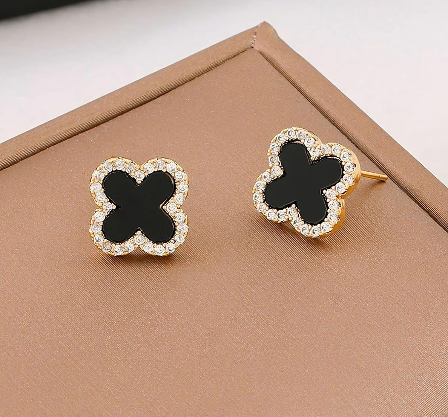 Clover Crystal Earrings for Women | 18K Gold Plated Lucky 4 Leaf Ear Studs | Four Leaf Cubic Zirconia Jewelry for Her - Image 6