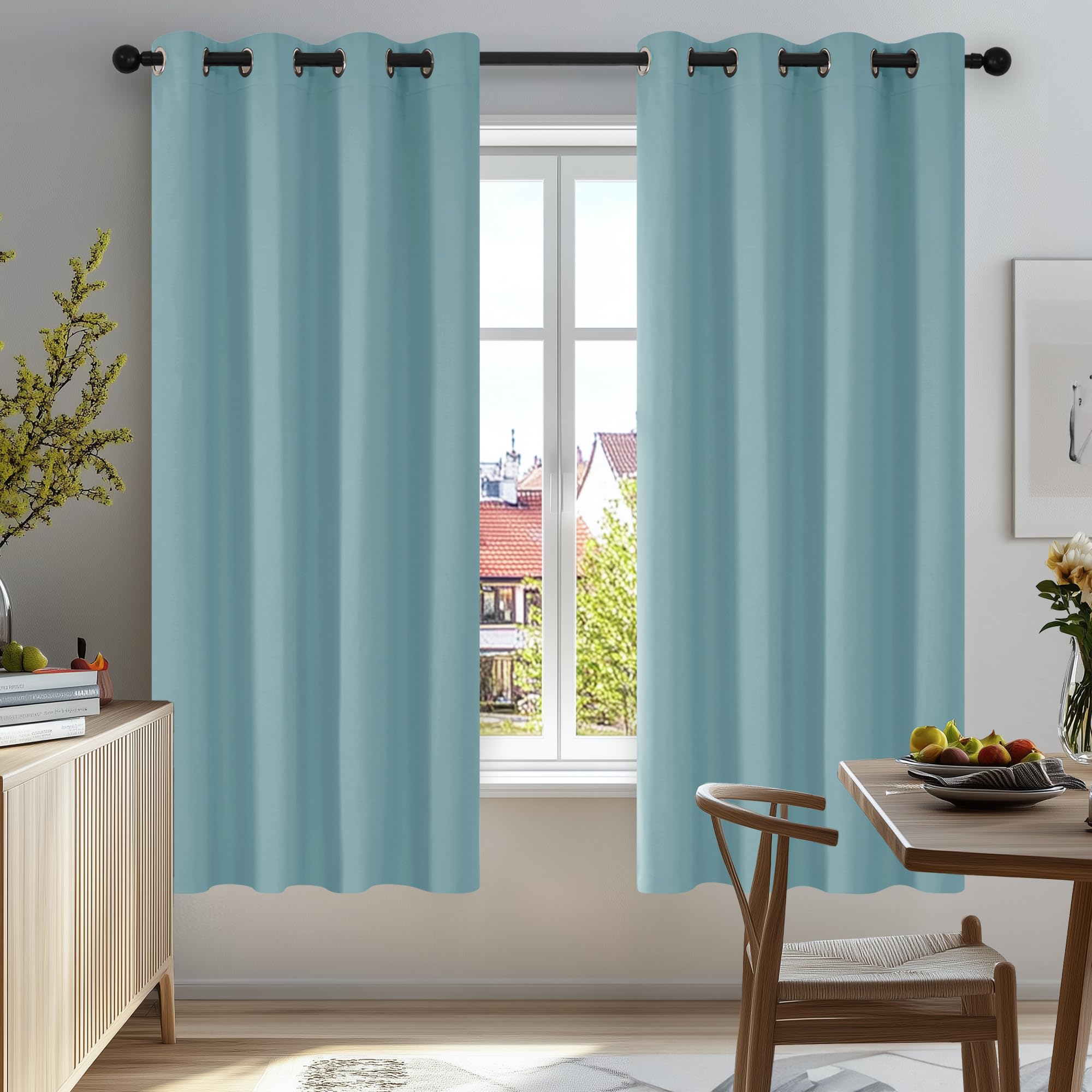 Deconovo Boys Sky Blue Super Soft Solid Curtains Eyelet Blackout Curtains Ring Top Curtains For Room 52"X 63" 1 Pair