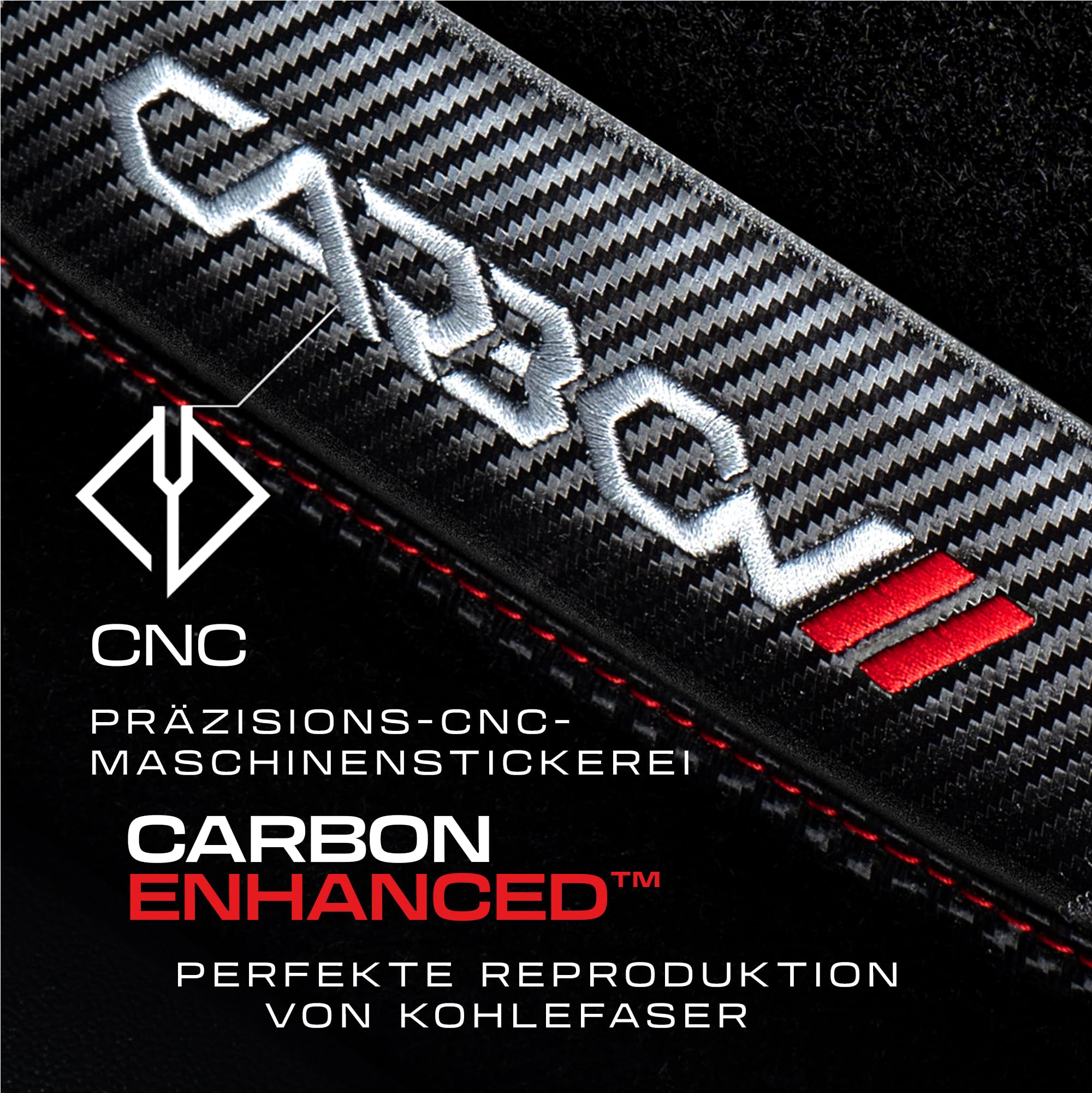 M MOTOS Spersonalizowane welurowe dywaniki podłogowe Carbon Series dla Volkswagen Beetle 2011-2019 - Premium, Carbon, Czerwony Odśwież wygląd swojego samochodu dzięki welurowym dywanikom podłogowym w