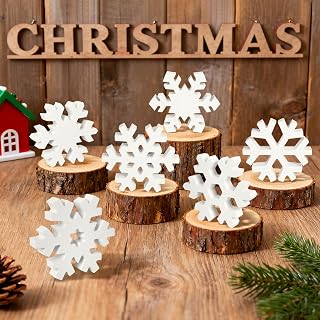 PAIVSUN 6Pcs Christmas Wooden Snowflake Decor Winter Snowflakes Table Signs Centerpieces Decorations Standing for Xmas Hol...
