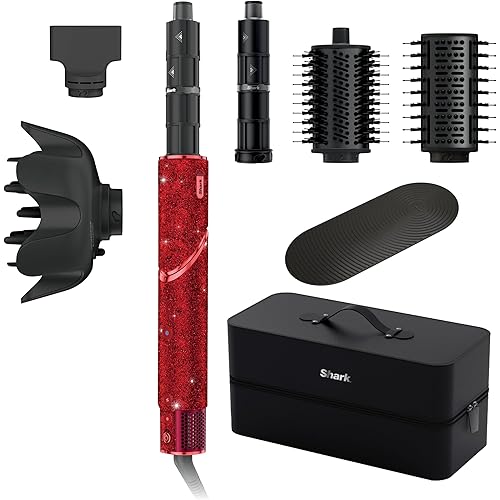 Shark FlexStyle Air Styling & Drying System | Powerful Hair Dryer & Multi-Styler | with Auto-Wrap Curlers, Diffuser, Oval & Paddle Brush, Concentrator Attachment | Red Sparkle | HD442JR