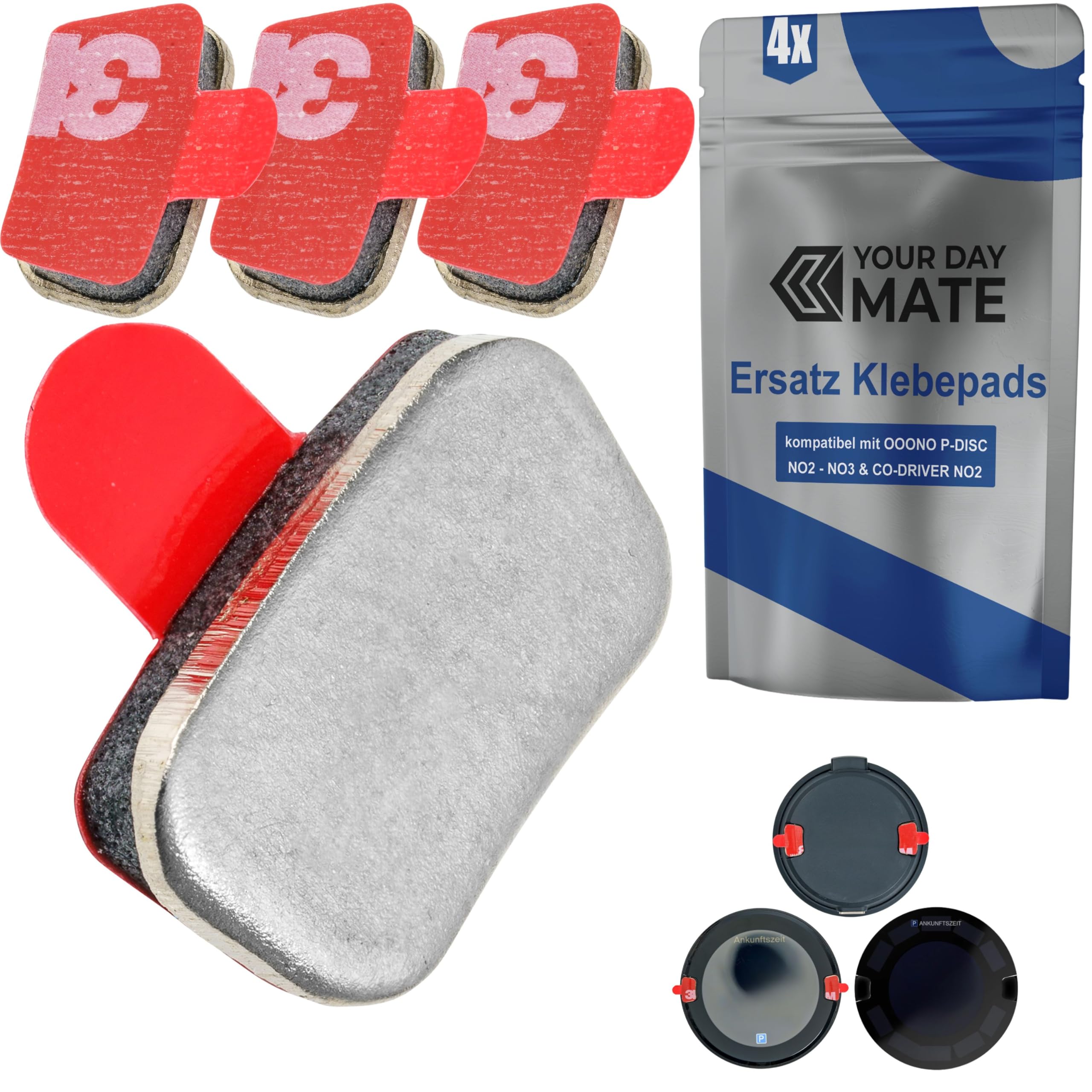 Ersatz Klebestreifen Set, 4 Stück, kompatibel mit OOONO CO-DRIVER NO2, PARK P-DISC NO2, NO3, Metallplättchen mit Klebepads, Sticker Blitzerwarner, Parkscheibe, Halterung Klebesticker Windschutzscheibe