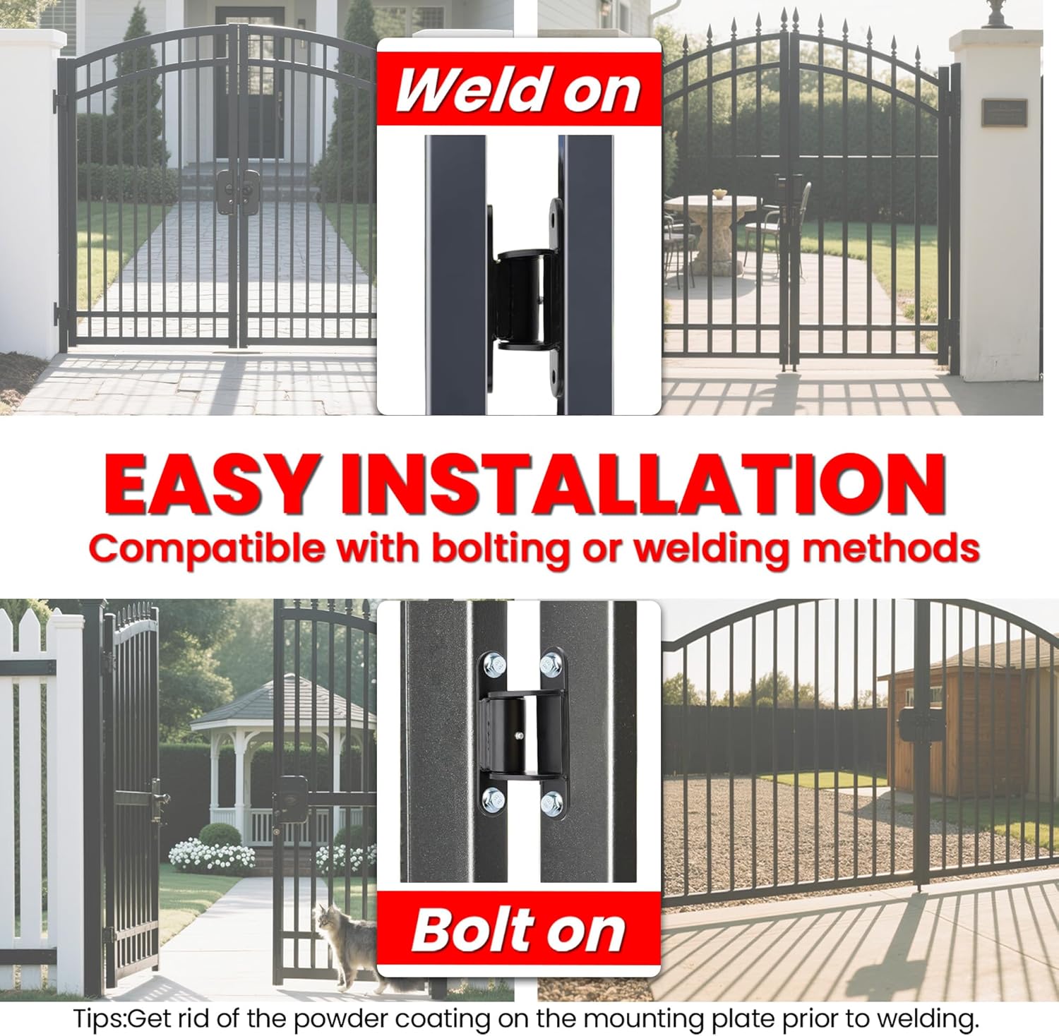 2 Pack Heavy Duty Outdoor Gate Hinges with Sealed Bearings, Bolt On Design for Large Heavy Driveway Gates Adjustable Yoke Pivot for Perfect Fit Supports Up to 1100 Lbs (Type A)