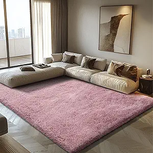 9x12 Fluffy Area Rugs for Living Room,Large Fuzzy Shag Area Rug for Bedroom,Blush Soft Non-Shedding Indoor Plush Carpet for Kids Bedroom Nursery Home Decor