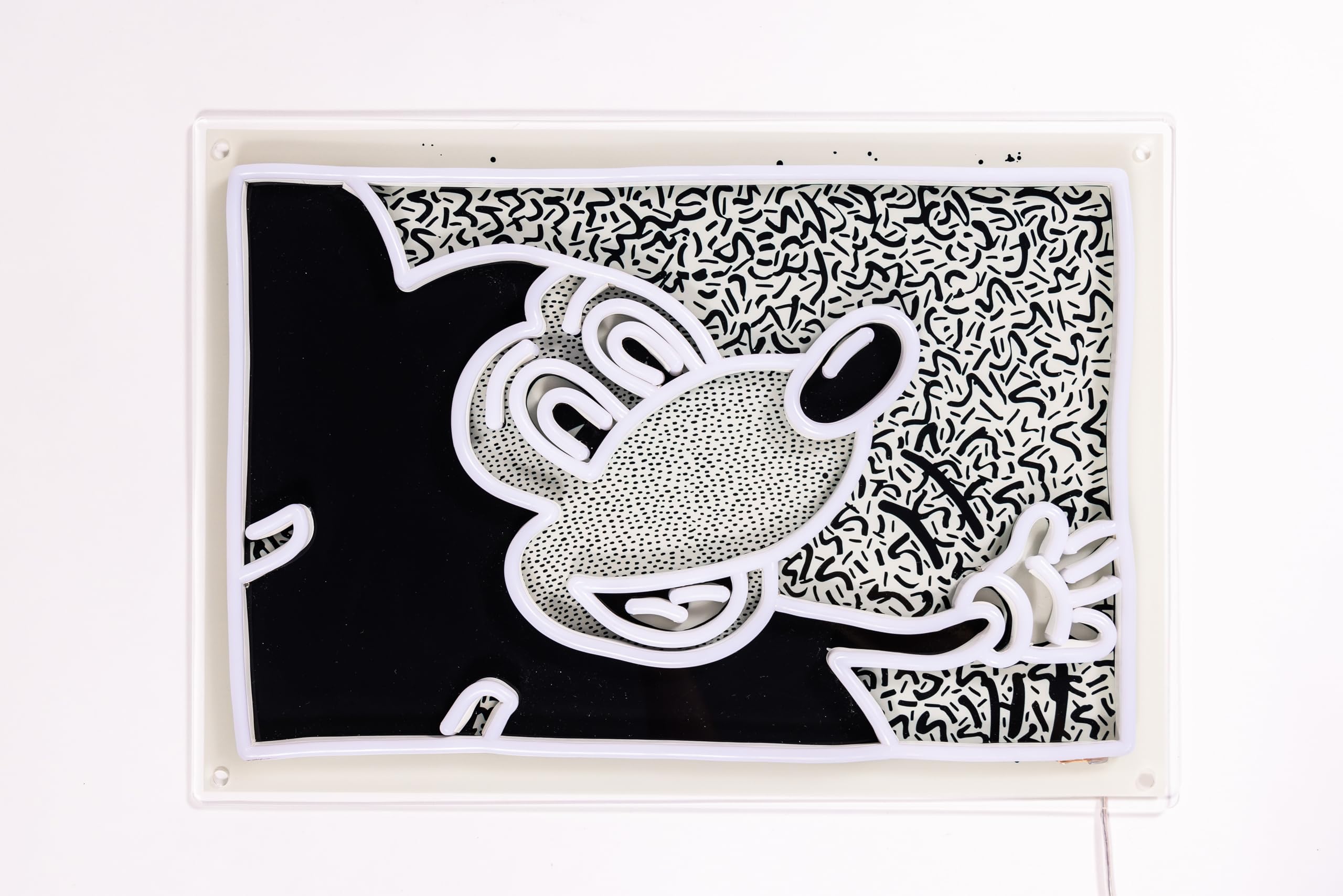 Yellowpop Neon Signs, Disney & Keith Haring Mickey 2 'Monochrome', Neon Signs for Wall Decor, Energy Efficient LED Lights for Walls, Easy to Install Custom Neon Sign & Customizable Light Up Wall Art