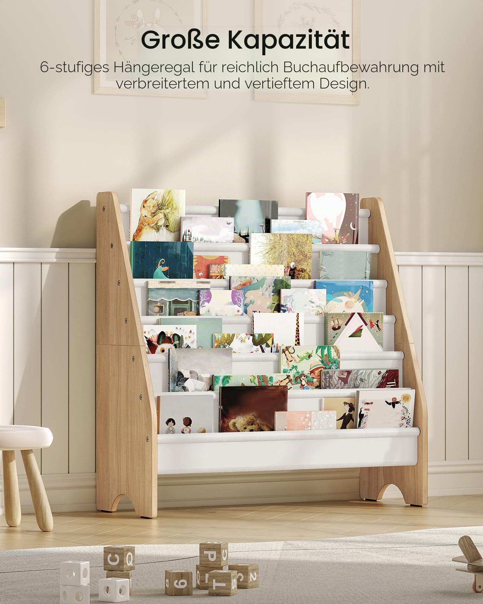 CHOEZON 6-stöckiges Kinder-Bücherregal, Kinderregal, Spielzeug Aufbewahrung Regal, Kinderspielzeug Regal, für Kinder 3-8 Jahre alt, für Kinderzimmer, Spielzimmer, Natur und Weiß DMCW07WB