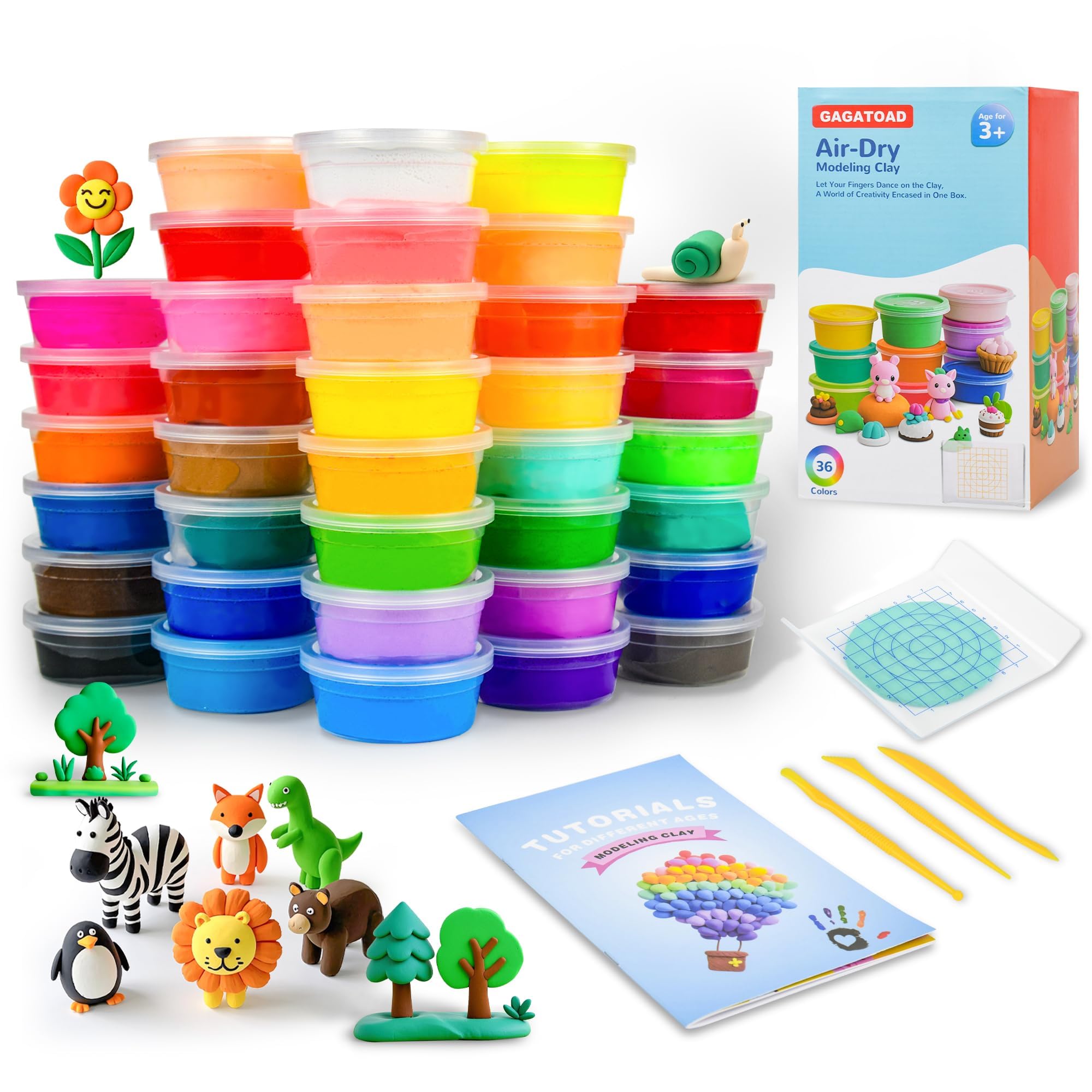 Photo 1 of GAGAtoad 36 Colors Ultra Light Air Dry Clay Kit with Pressing Board Modeling Clay Plastic Tools, with Guide Book for Boys and Girls Age 3-12 Year Old Gift Toy Clay Art Crafts