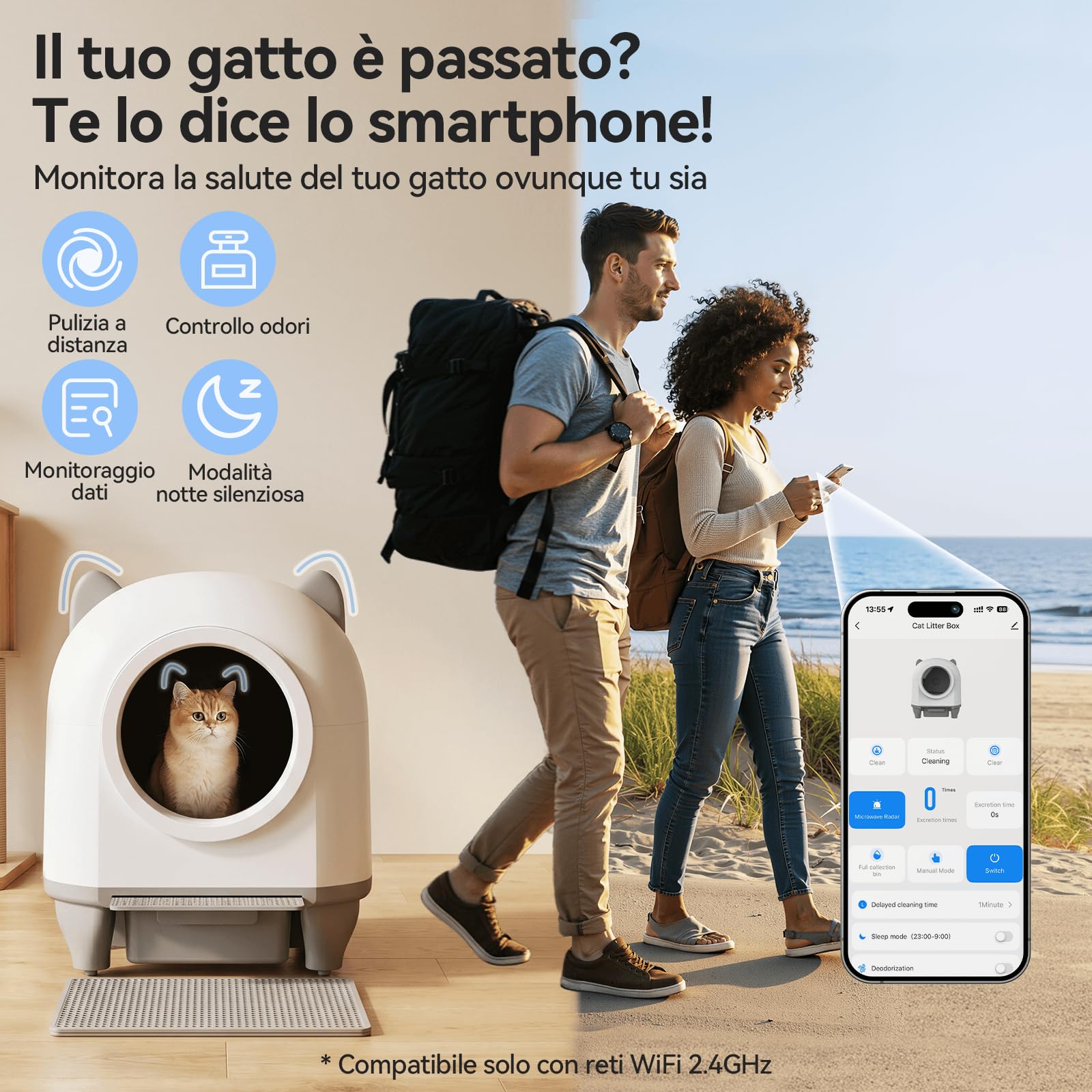 JUMMICO 90L XXL Lettiera Autopulente per Gatti, Intelligente con Controllo tramite App, Sicurezza Antipizzicamento, Monitoraggio della Salute, Doppia Deodorizzazione, Tappetino e Profumo Inclusi, Per