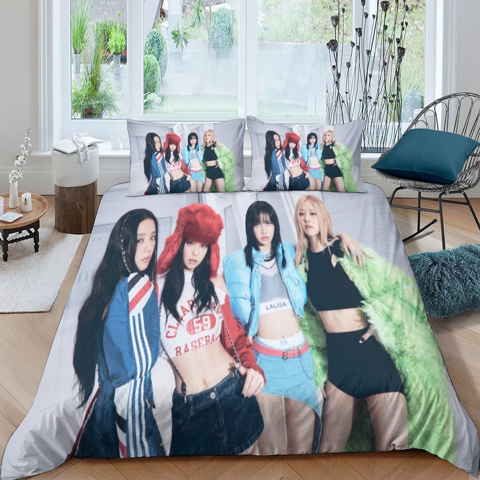 MJCZEGDCR Blackpink 3D Print Duvet Cover Set Bedding Sets 2 Pcs with Hidden Zipper Closure Microfiber Quilt Cover with Pillowcases For Teen Boys Girls Comforter Cover Double（200x200cm）
