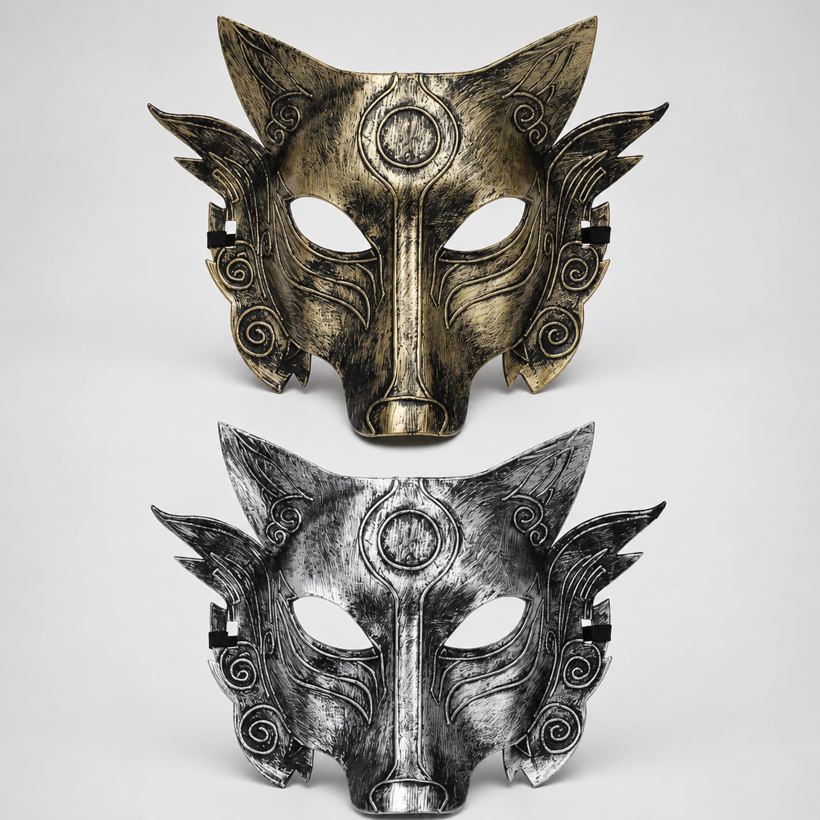 XLTXWD 2PCS Wolf Mask, Animal Masks, Masquerade Masks Men - Gold & Silver