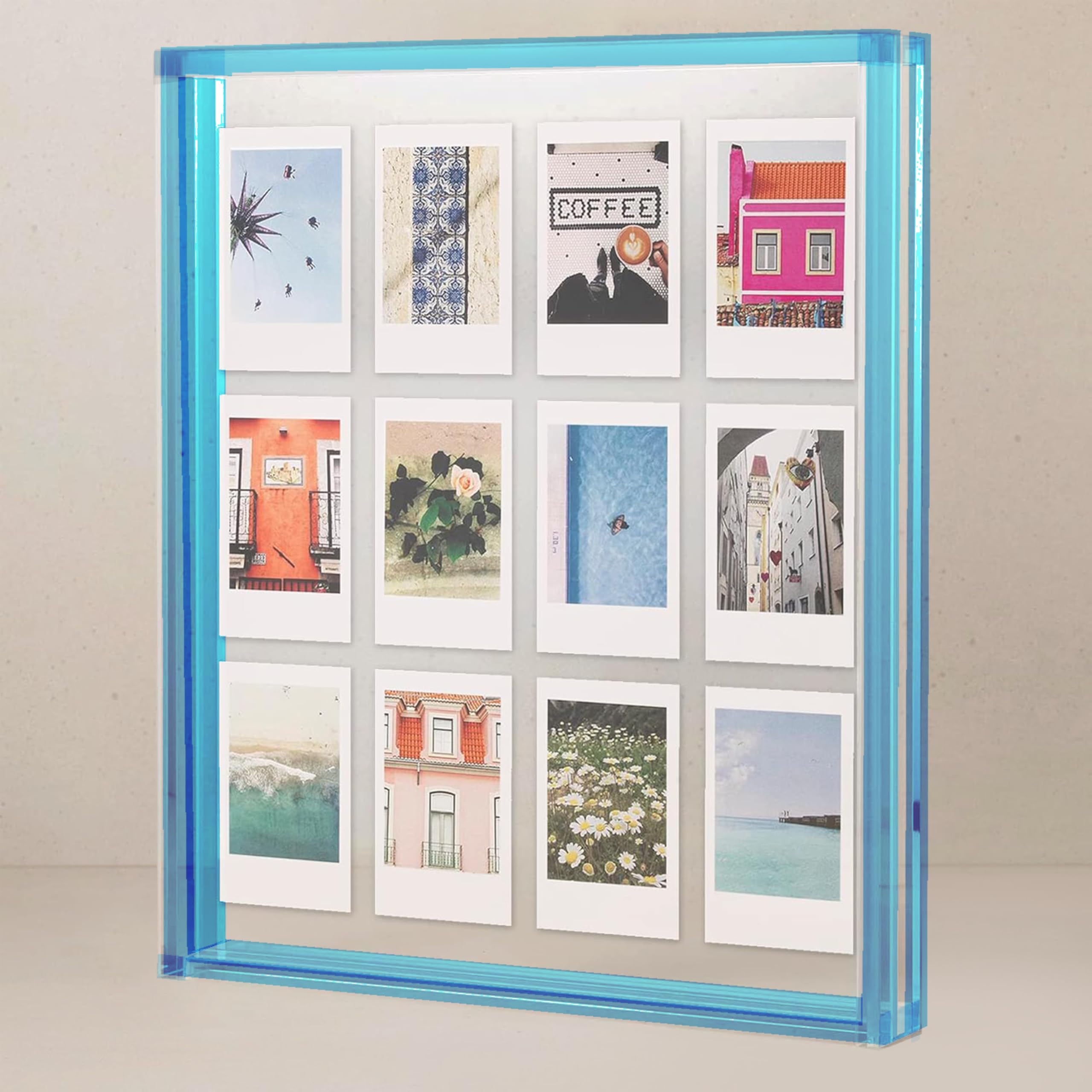 Elil Blue Polaroid Frame for Instant Film Fujifilm Instax Film 11.8" x 10.2" Collage Frame Family and Wedding Collage Picture Frames Double Glass Acrylic