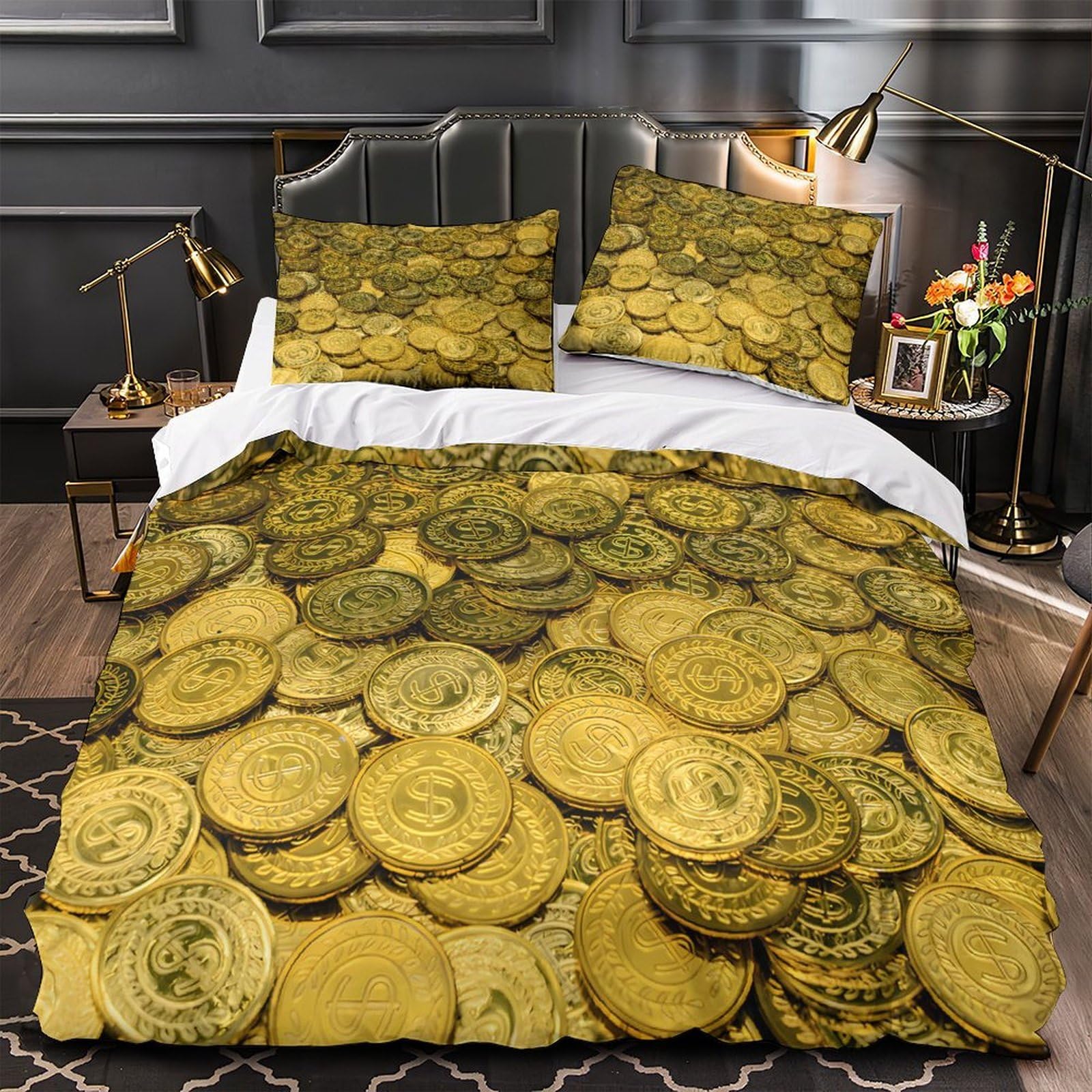 Housse de couette pièces d'or 3D ultra douce et hypoallergénique en microfine pour lit une place