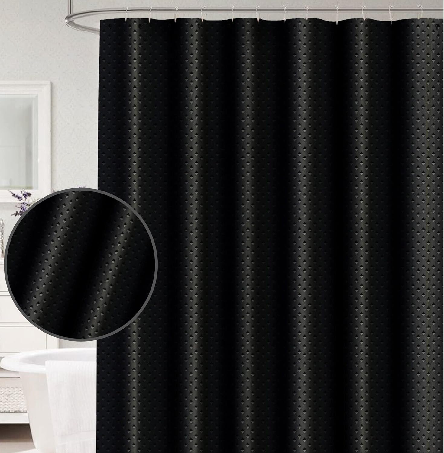 Glamified Waffle Grey Shower Curtains Mould proof Resistant Washable