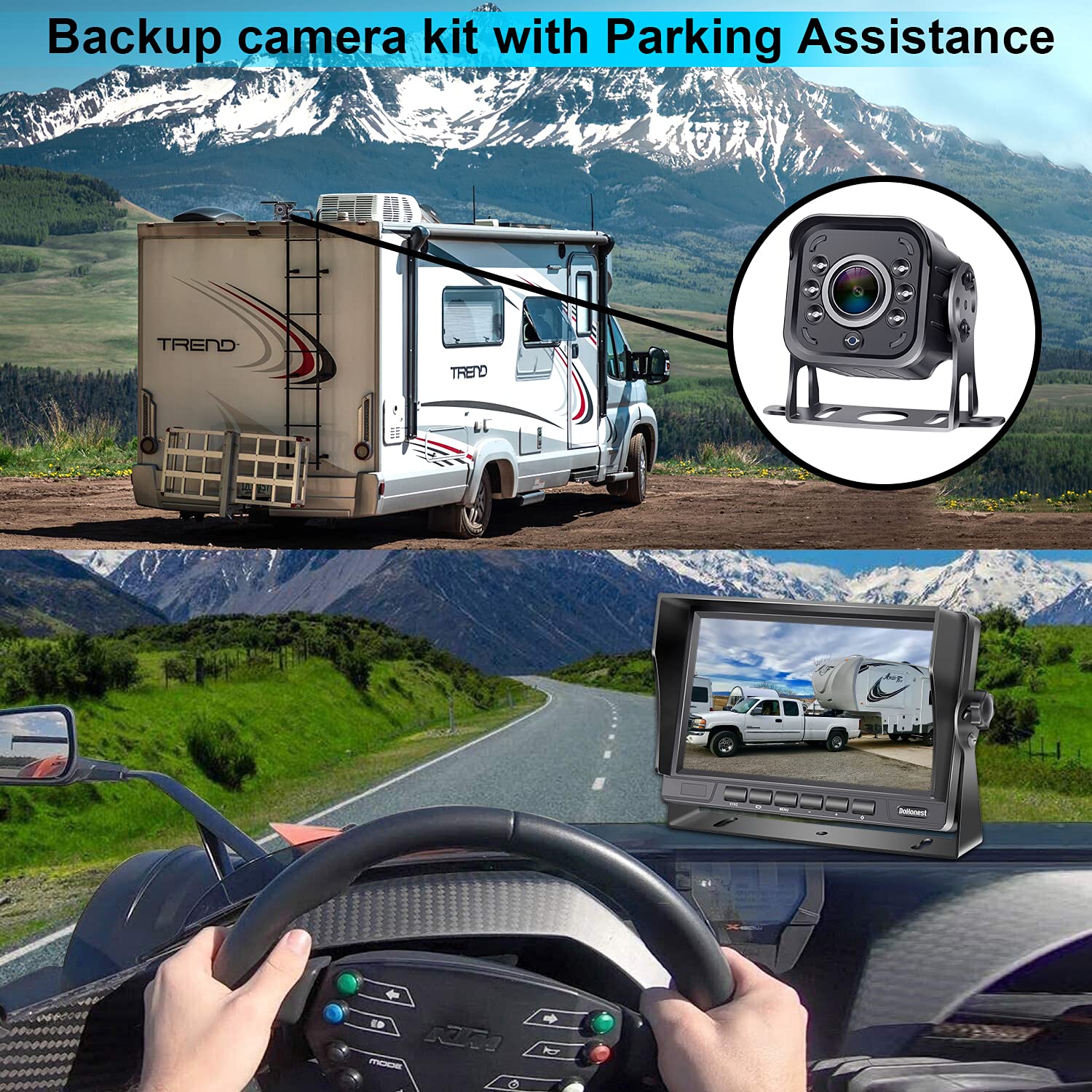 RV Backup Camera Wired AHD 1080P with 7'' LCD Monitor, HighSpeed Rear View Observation 30 Mins