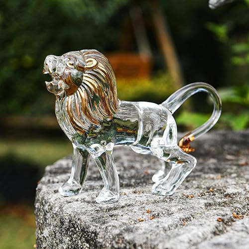 Miniatura 2 de Figuras de animales de cristal de león de vidrio soplado hechas a mano, decoraciones de cristal para el hogar y animales, figuras coleccionables,