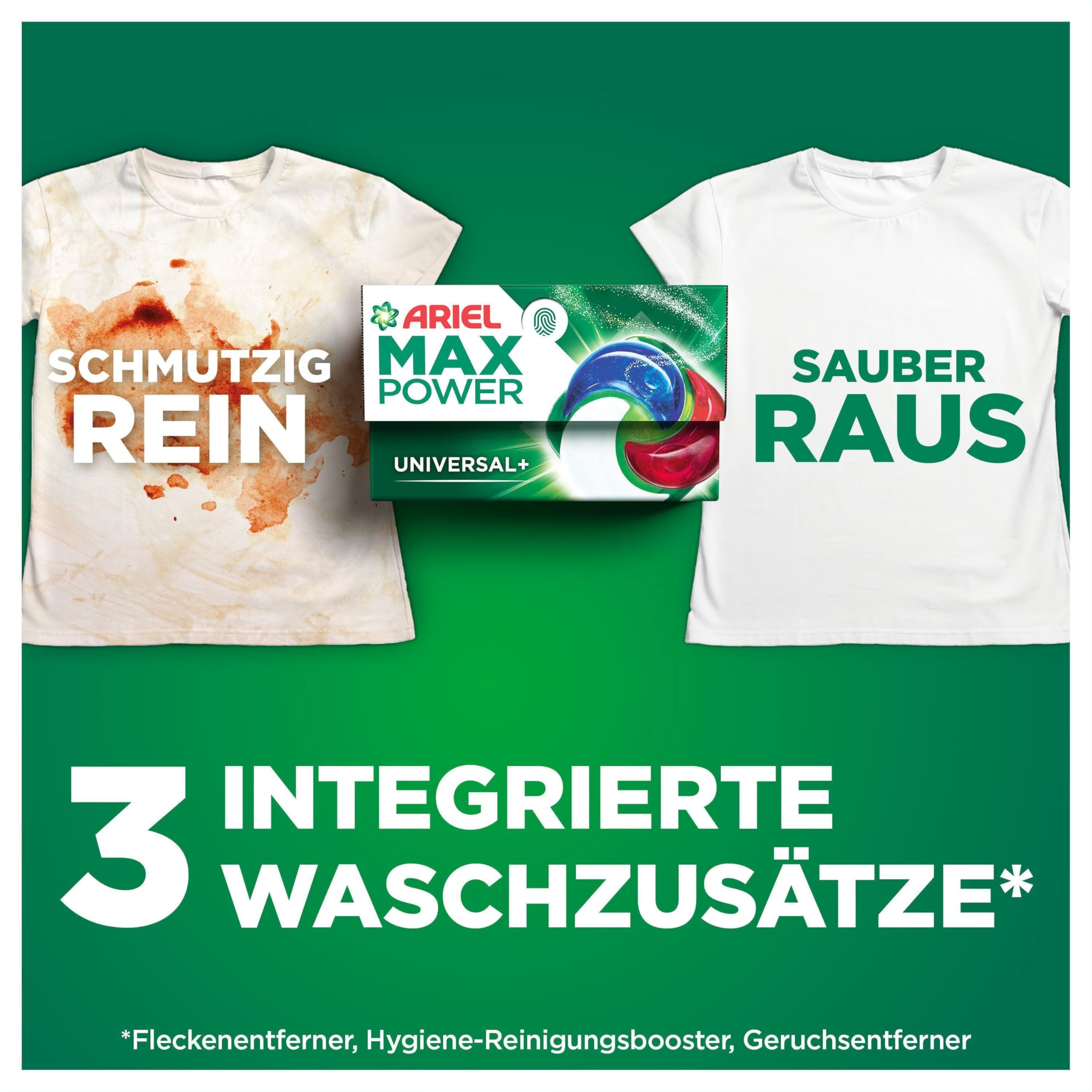 Ariel Max Power PODS®, Flüssigwaschmittelkapseln 66 Wäschen, Universal+, Mit 3 integrierten Waschzusatzstoffen