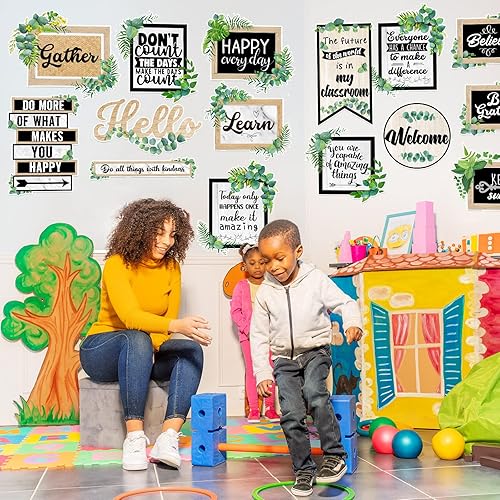 Miniatura 4 de Juego de 26 tablones de anuncios de eucalipto para el aula, refranes positivos para el aula, recortes inspiradores, letreros motivacionales para la