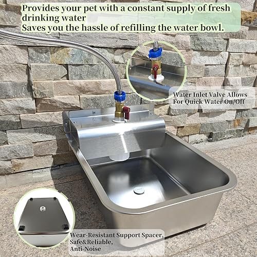 Miniatura 5 de Dispensador automático de agua pequeño para perros, cuenco de agua para perros de acero inoxidable de 9 litros para exteriores, para cachorros,