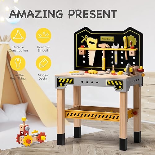 Miniatura 2 de CUANBOZAM Juguete de banco de trabajo de herramientas de madera para niños y niños pequeños juguete de juguete de simulación regalo para niños y