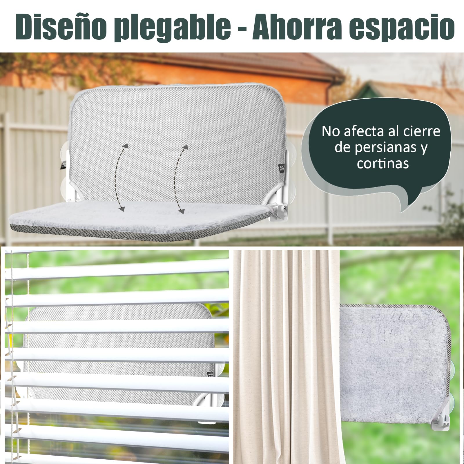 GUUSII HOME Cama Hamaca Gato Ventana Plegable Percha con Ventosa Resistente para Gatos Hamacas Colgante Camita Verano Grande Alfombra Reversible de Interior 52*30cm Soporta hasta 25kg Fácil de Montar