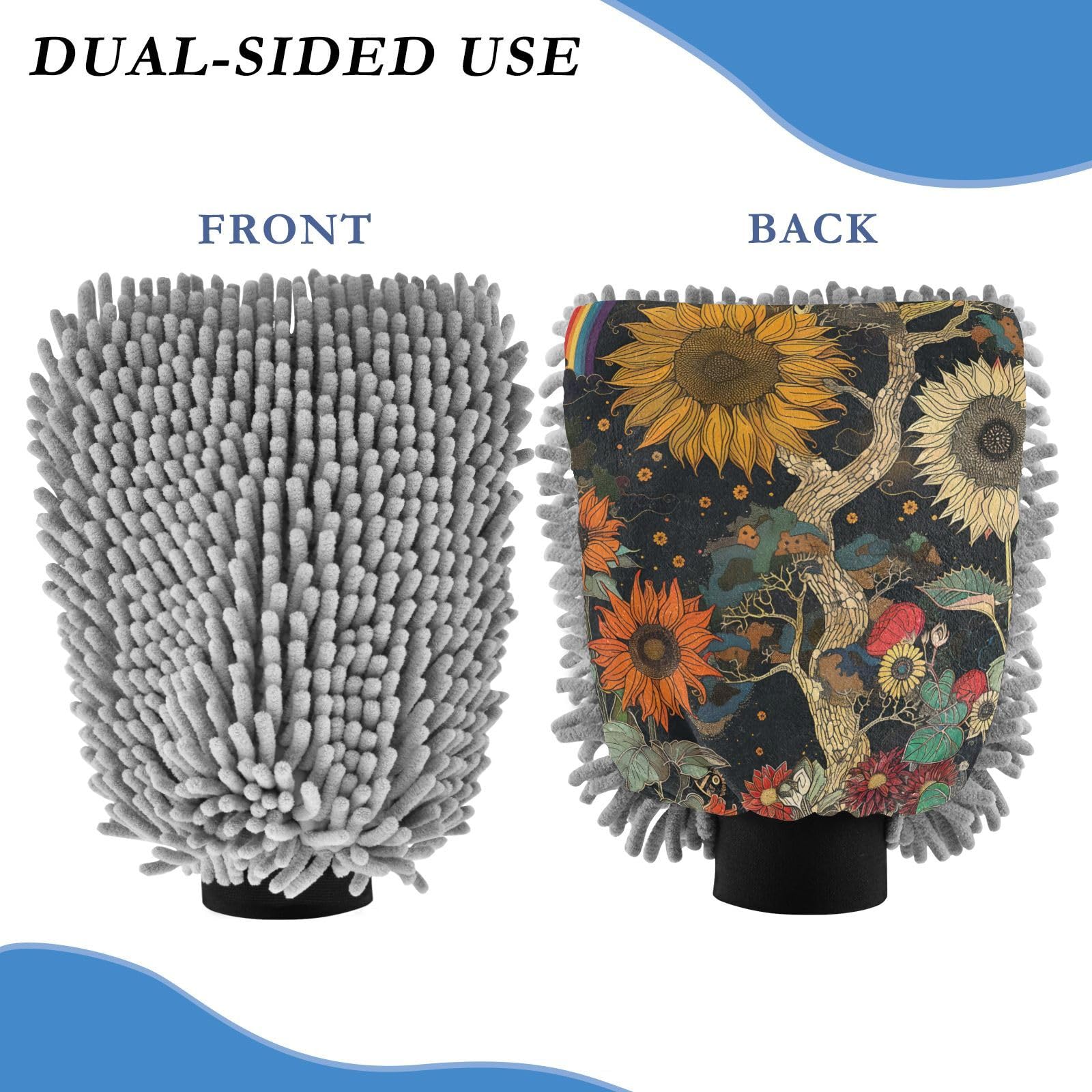 IOACIY Absorbent Microfiber Car Wash Drying Mitts, 2 Pack, Scratch-Free & Lint-Free, Rich Foam, Highly Absorbent, Double Sided, Wash Mitt Perfect for Car Washing, L, Sunflower (3)
