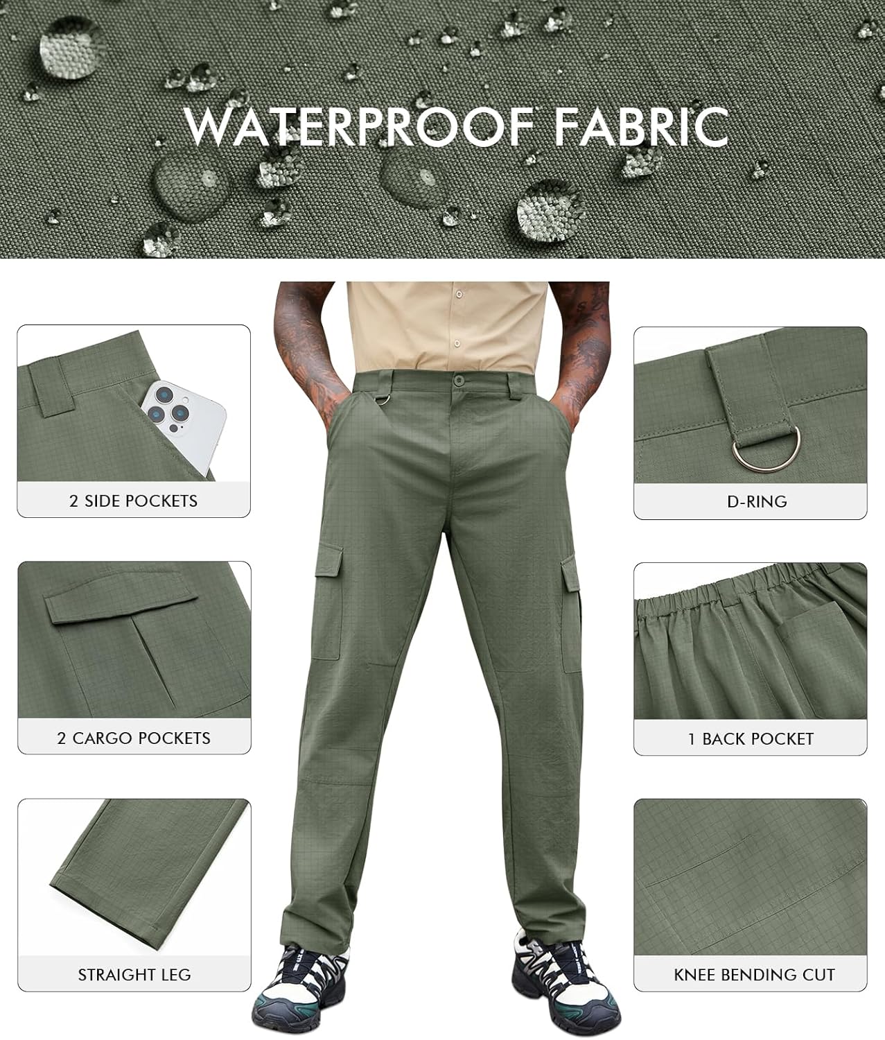 Runcati Mens Cargo Tactical Pants Water Resistant Lightweight Ripstop Outdoor Work Pants with Multi Pockets(No Belt) - Image 6