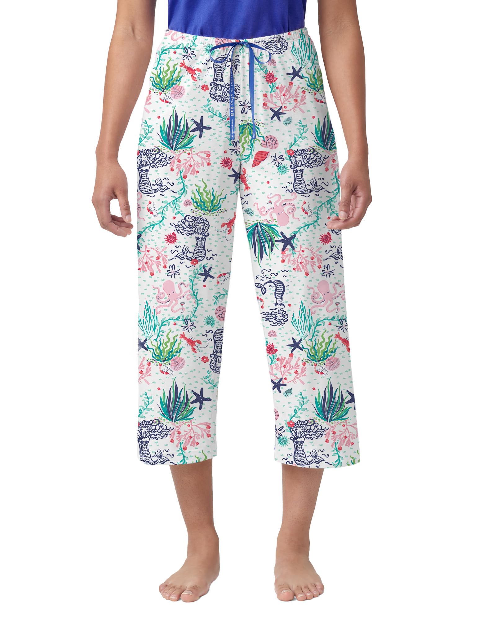 HUE Women's Summer Vacation Pajama Separates, Soft, Whimsical Print Pjs with Tropical Beach Themes, Flip Flops, Cocktails