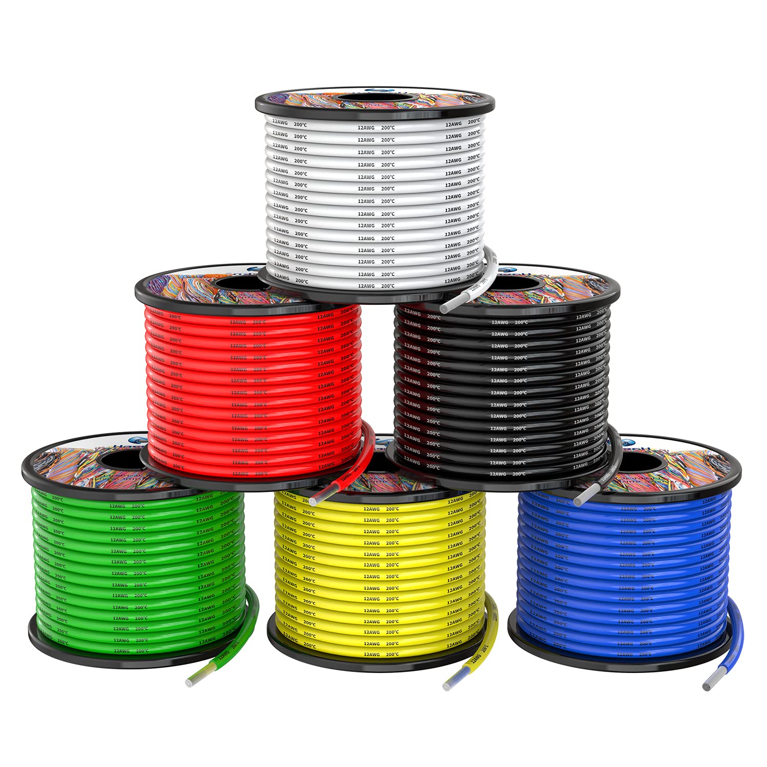 12awg 3.3mm² Silikon Elektrischer Draht Kabel 6 Farben 6x3 Meter Weich und flexibel sauerstofffrei hochtemperatur beständiger verseilter verzinnter Kupferdraht