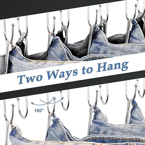 Miniatura 5 de Ganchos para jeans para armario, 14 ganchos de madera para jeans que ahorran espacio, ganchos giratorios de 180 para jeans, faldas, pantalones