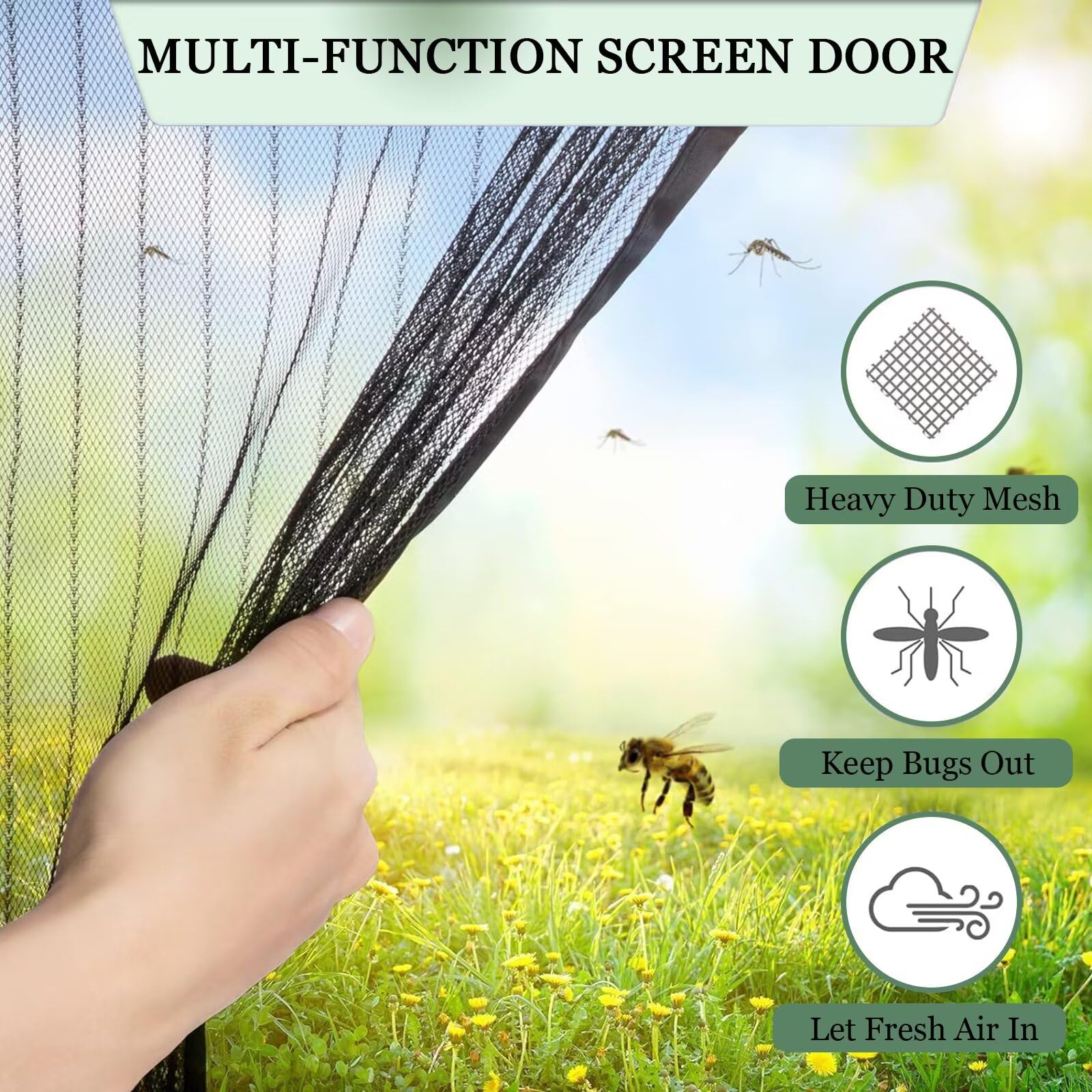 Moustiquaire Porte Fenetre Design Minimale Fermeture Automatique sans Entrer Les Insectes Noir 200x235cm