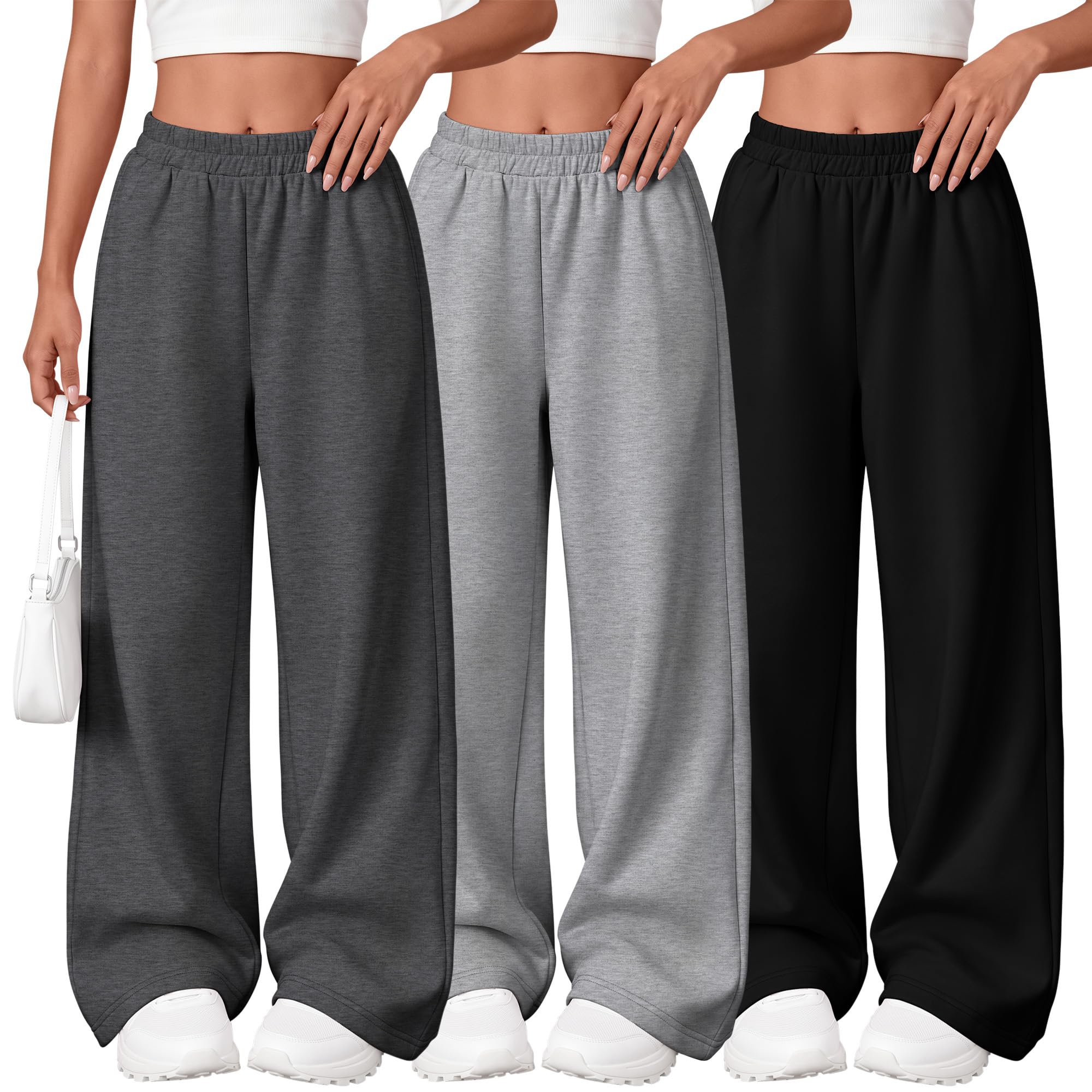 3 Pack Girls Wide Leg Sweatpants Kids Baggy Pants